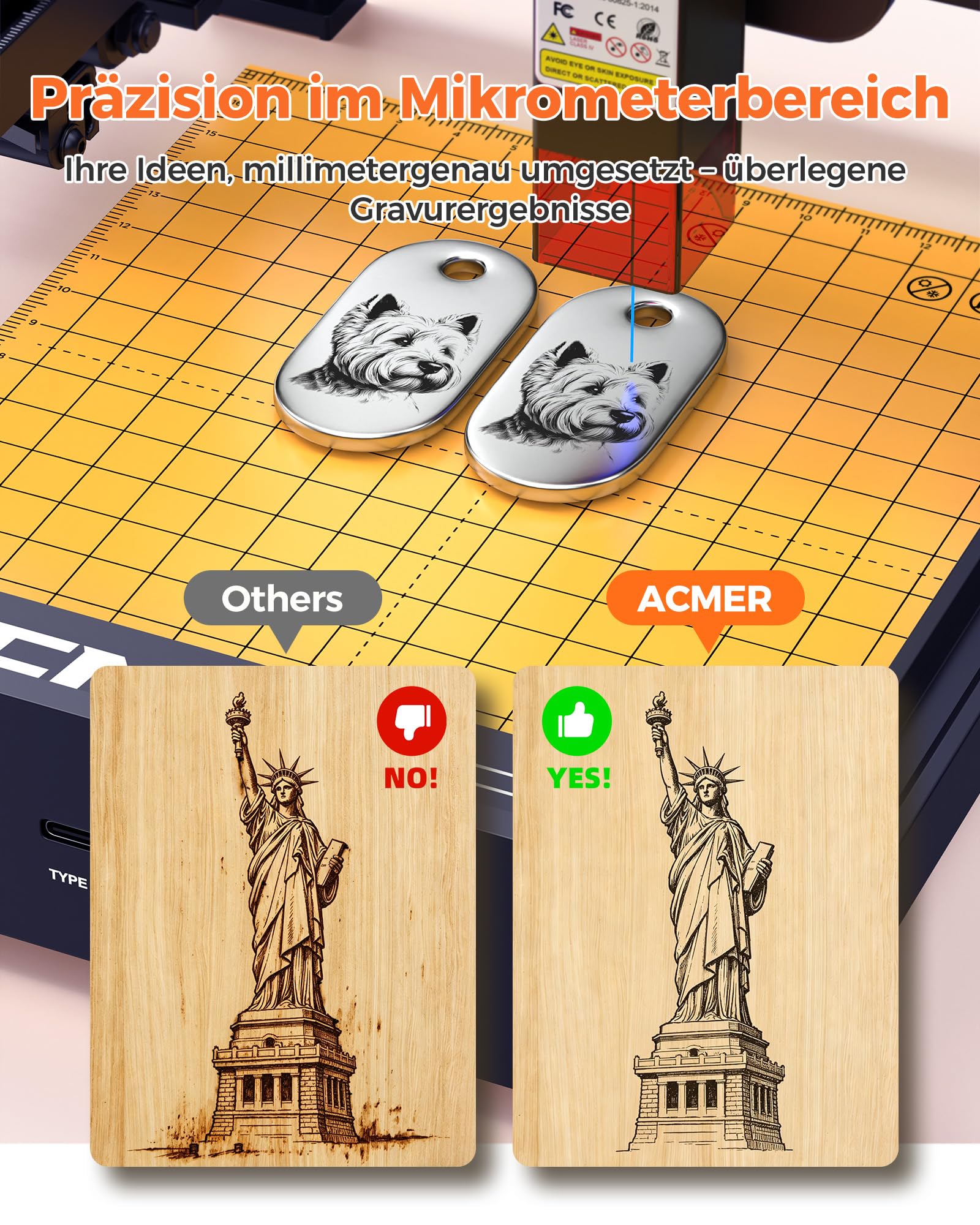 Acmer 6W Laser Graviermaschine,Leistungsstarke Laser Engraving Machine für Holz,130×130 Mm,10000mm/min, 0,01mm PräZision, Profi Laser Cutter für Produktion & Business,Kein Zusammenbau Erforderlich