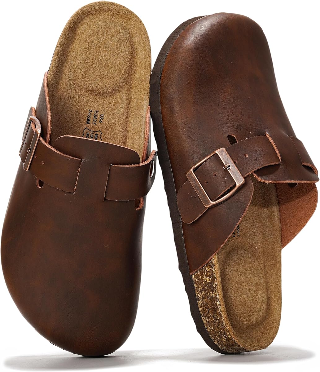 Project Cloud Zuecos con plantilla sin cordones 100% cuero genuino para sandalias de mujer | Pantuflas con soporte para el arco de espuma viscoelástica para mujer; Sandalias tipo mulas y zuecos sin cordones de moda para mujer; Suela antideslizante para mayor comodidad.