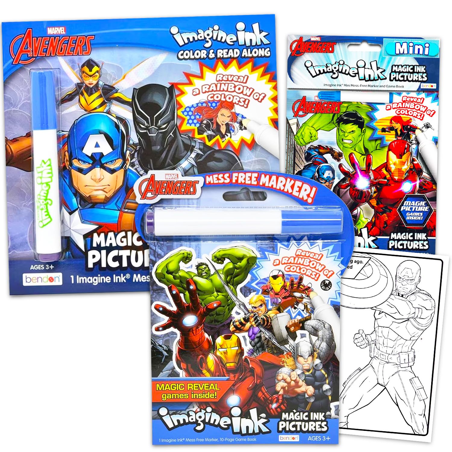 Marvel Avengers Imagine Ink Coloring Super Set - Bundle with 3 Imagine Ink Mess-Free Coloring Books for Kids | Avengers Party Favors and Activities Pack