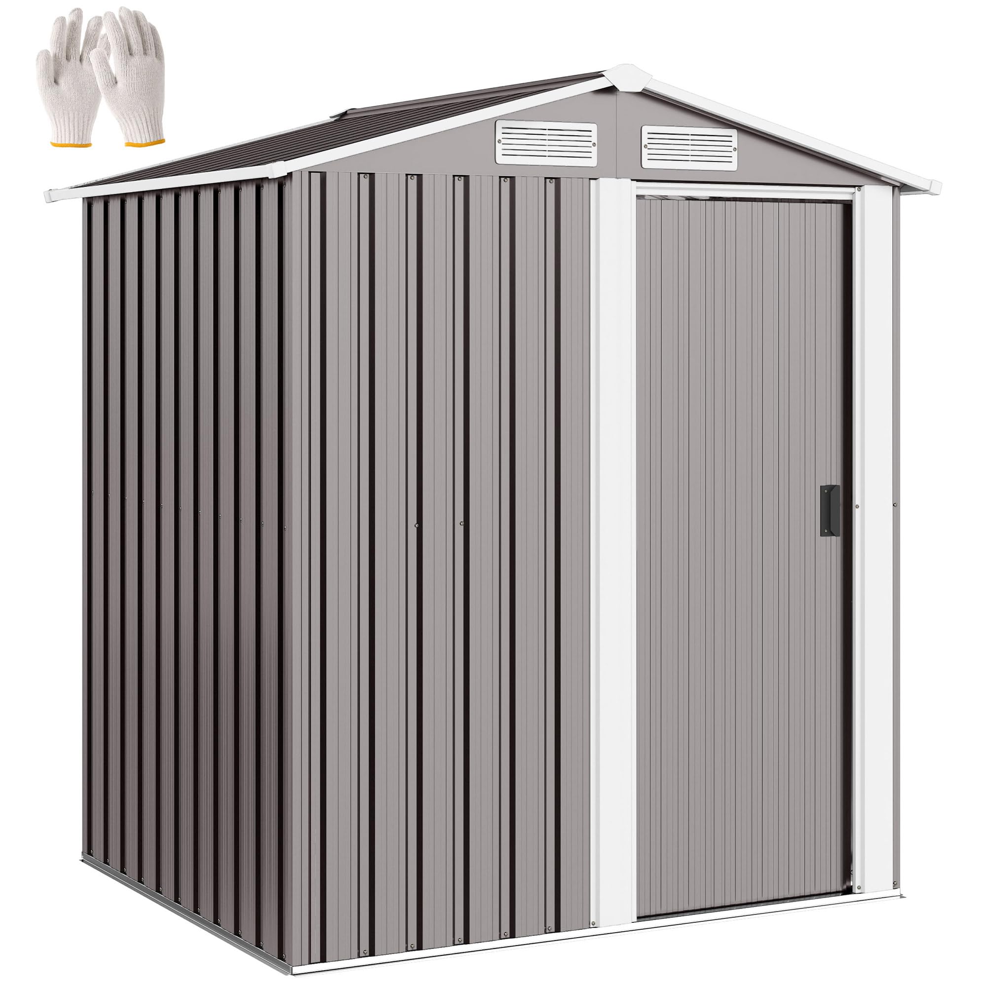Outsunny 5ft x 4ft Garden Shed, Metal Tool Storage Shed with Sliding Door, Sloped Roof and Foundation Kit for Garden, Patio, Grey