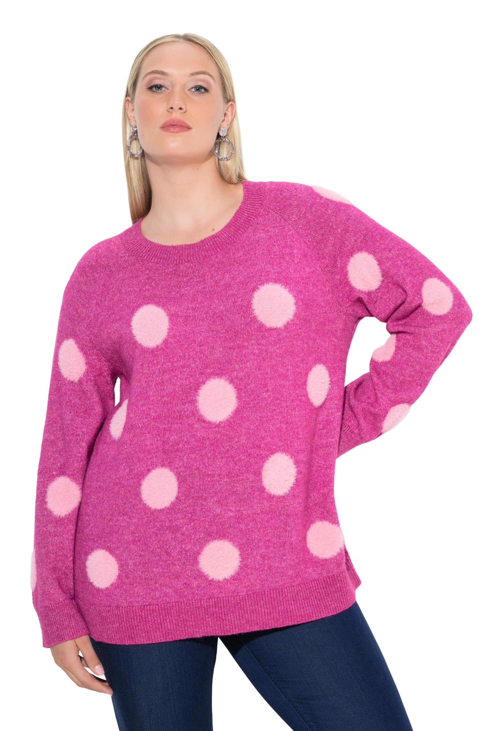Ulla Popken Damen große Größen Übergrößen Plus Size Pullover, Punkte, Rundhals, Raglan-Langarm 844235