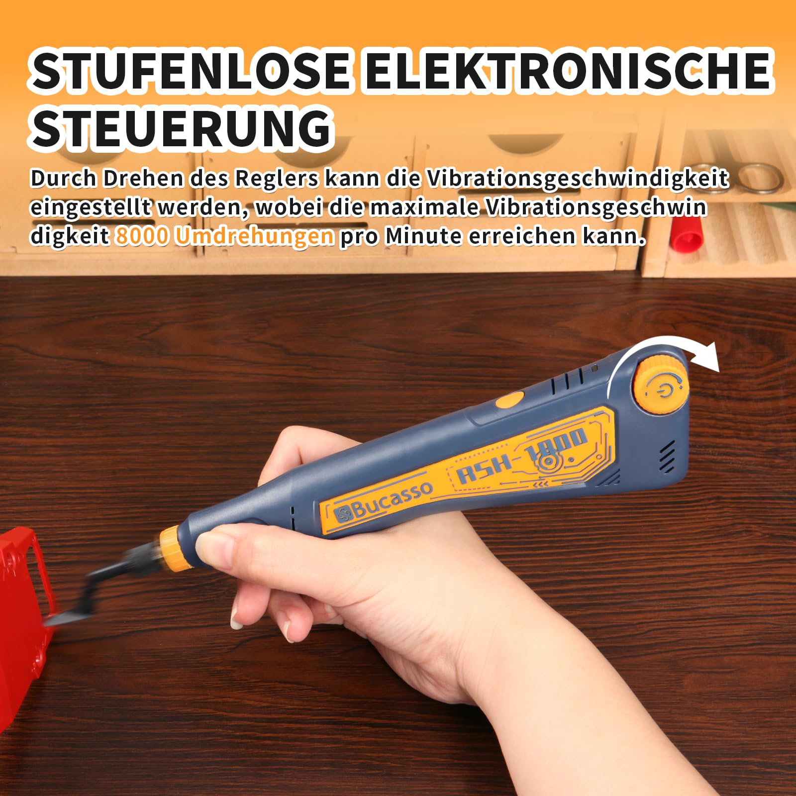 Hubschleifer, variable Drehzahl und USB-Aufladung mit LED-Licht, Stiftschleifer mit 6 Schleifköpfen, geeignet zum Schleifen, Polieren, Finishen und für DIY-Projekte (BLAU)