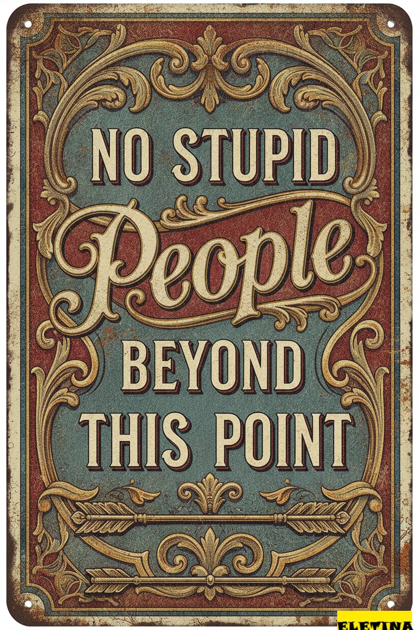 No Stupid People Beyond This Point Vintage Tin Sign Bar Pub Cafe Garage Office Wall Decor Humor Gift 8x12in