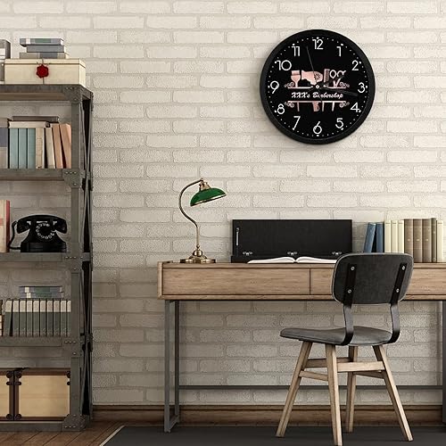 Miniatura 7 de Reloj de pared personalizado de peluquero de 10 pulgadas, añade tu diseño, reloj de pared personalizado silencioso sin tictac, reloj de pared