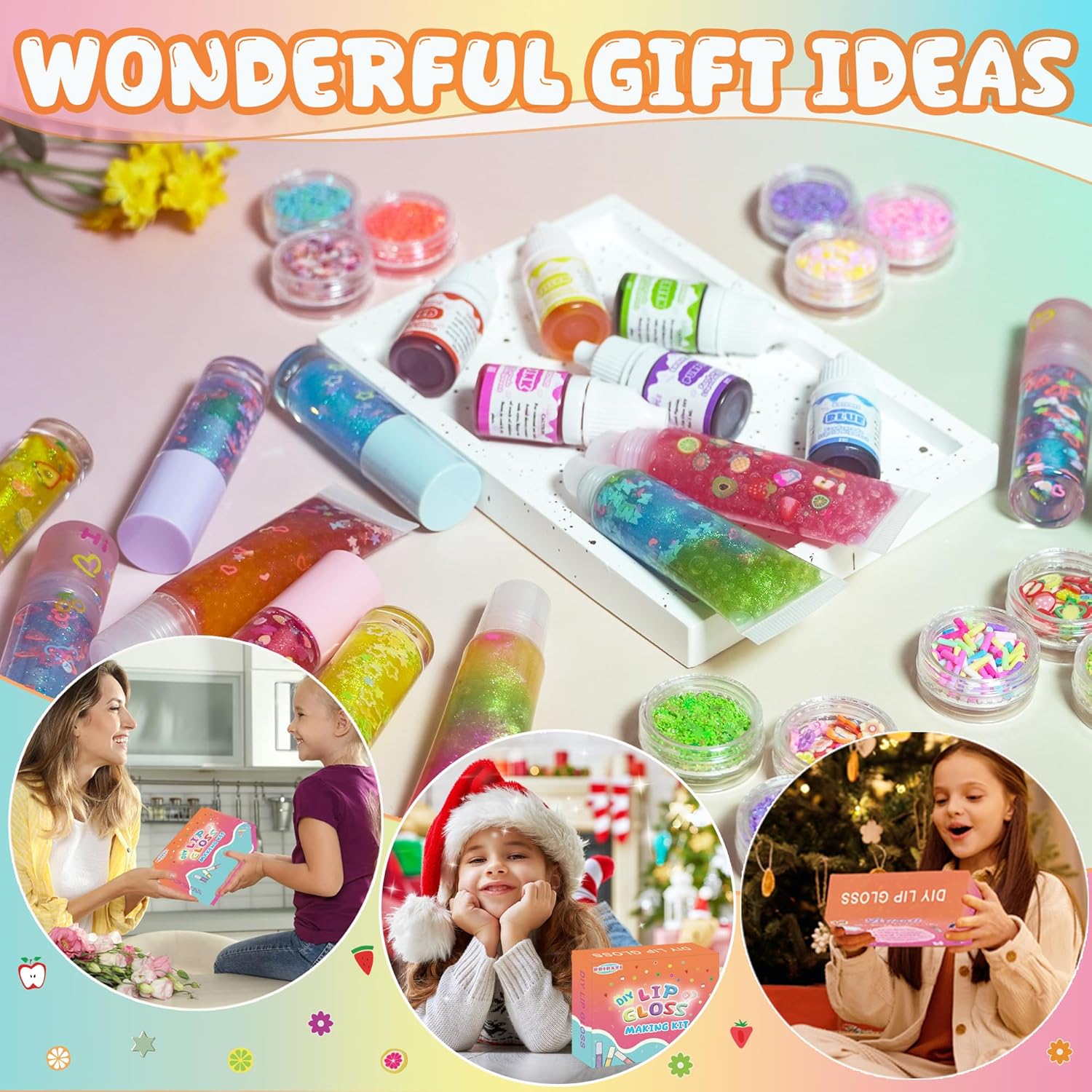 DIY Lip Gloss Making Kit - All-in-One to Make Your Own Lip Care Gloss Set with Clear Base, Pigments, Glitter, Tubes, Fun Creative Gift for Women Girls Makeup Lovers in Christmas Birthdays
