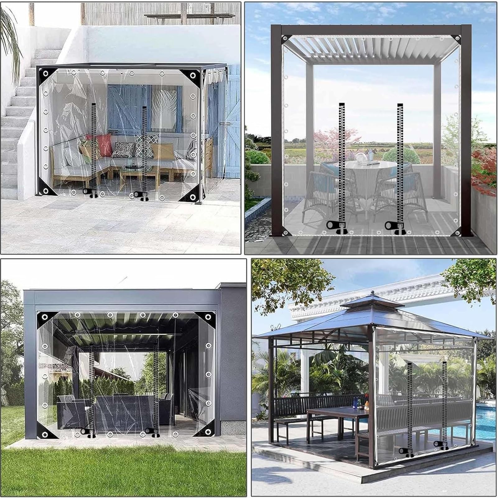 Telone Impermeabile in Plastica PVC con Occhielli e Cerniera, Pannelli Laterali in Telone Pieghevole Ideale Come Telone per Gazebo Portico (5x2m)