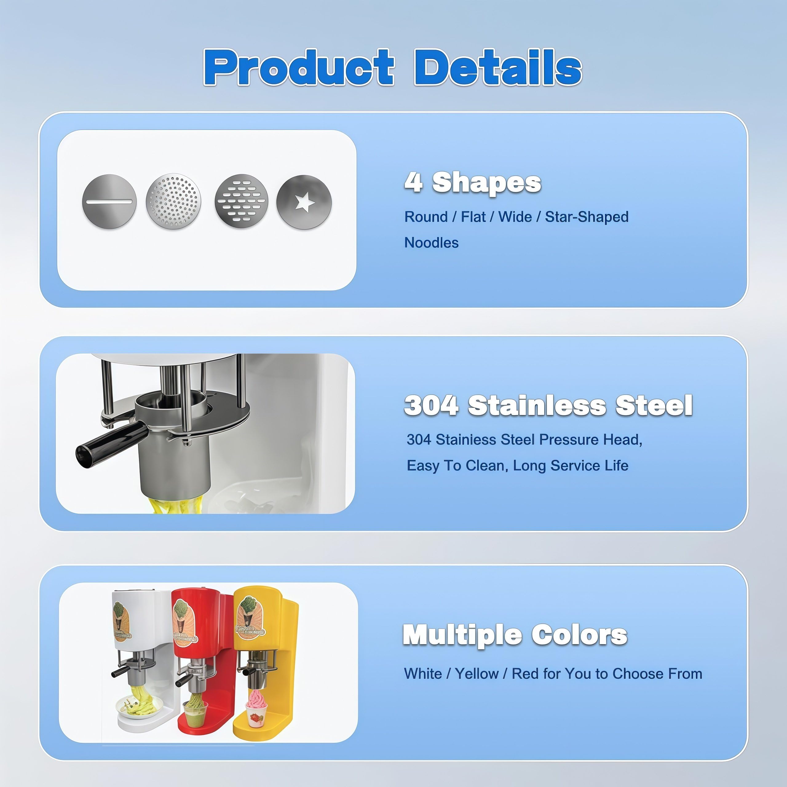 Machine à Glace Professionnelle, Extrudeuse à Pâtes Glacées 80 W avec 4 Moules De Formes Différentes, Débit De 7,4 à 7,9 Gal/H, pour Les Glaciers, Bars, Cafés, Restaurants Et Snacks Yellow