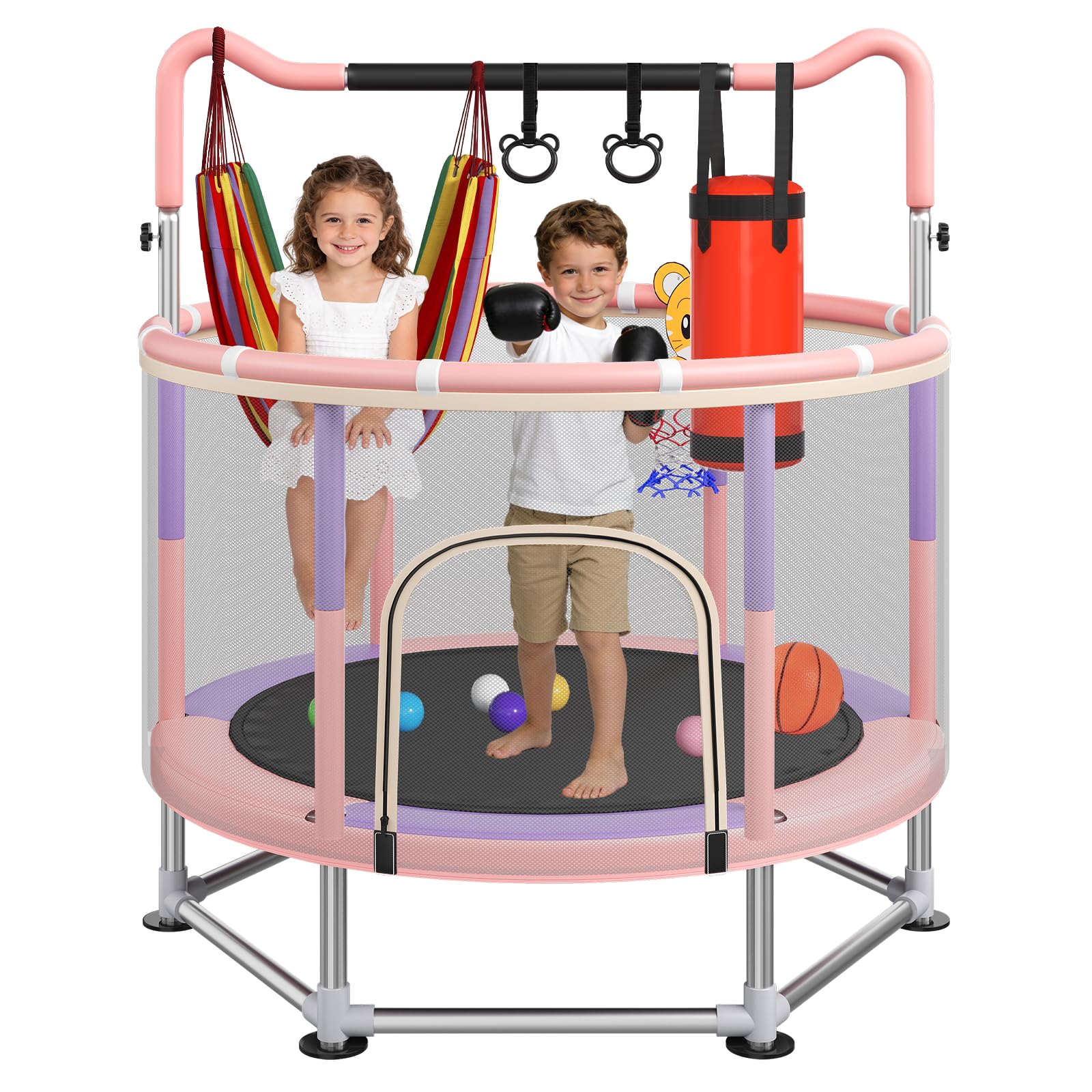 Full Wrap-Around Double Ring Legs 440lbsToddler Trampoline with Net,Trampoline for Kids