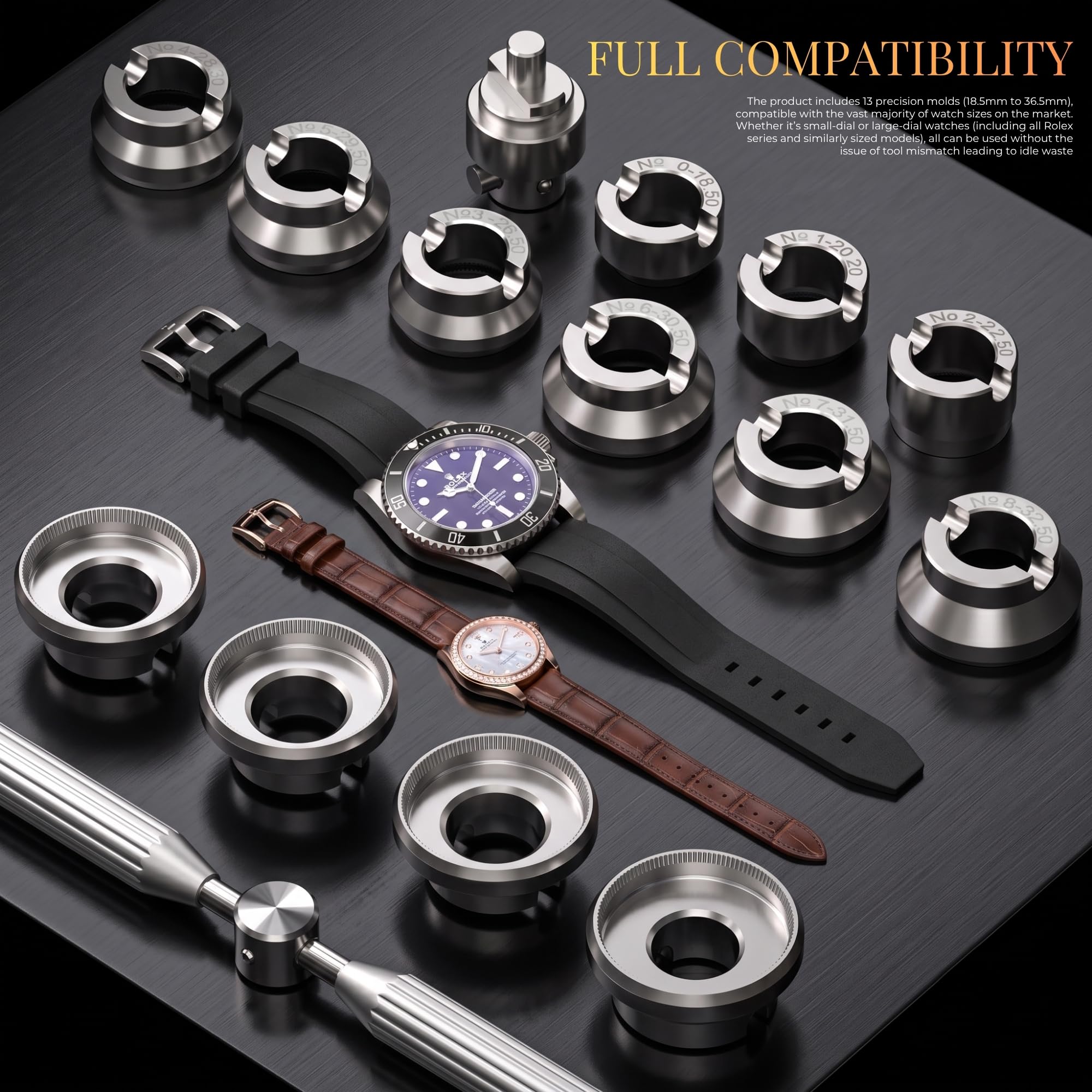 Herramienta de extracción de fondo de reloj, 5537 herramientas de apertura de caja de reloj, kit de herramientas de reparación de relojes de aleación de acero resistente para Rolex Tudor con 13