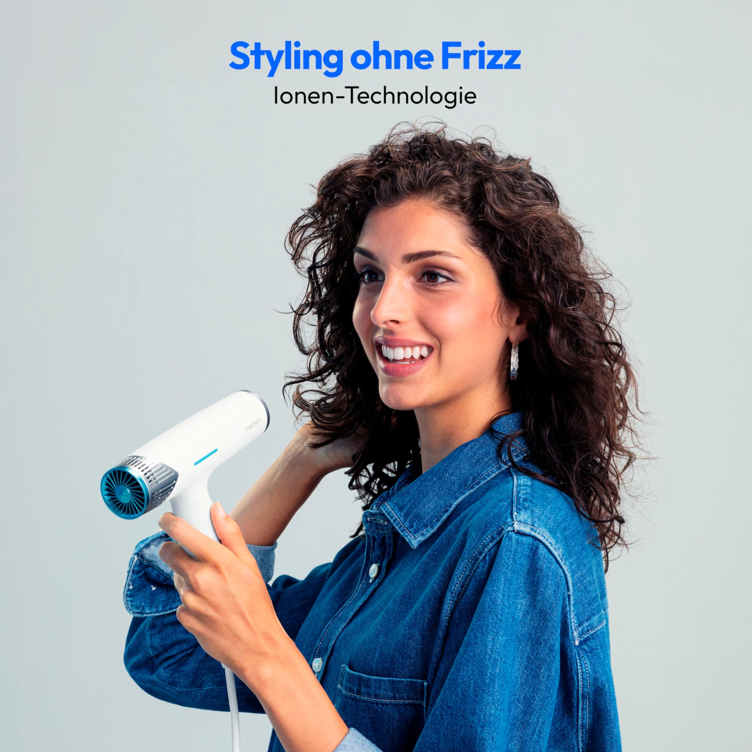 MEDION Föhn - Ionen Haartrockner mit Diffusor HD2 (Ionen, 1.500 Watt, Stylingdüse, vielseitige Aufsätze, leise langlebiger BLDC Motor, Selbstreinigungsfunktion, langes Netzkabel) Haarföhn weiß
