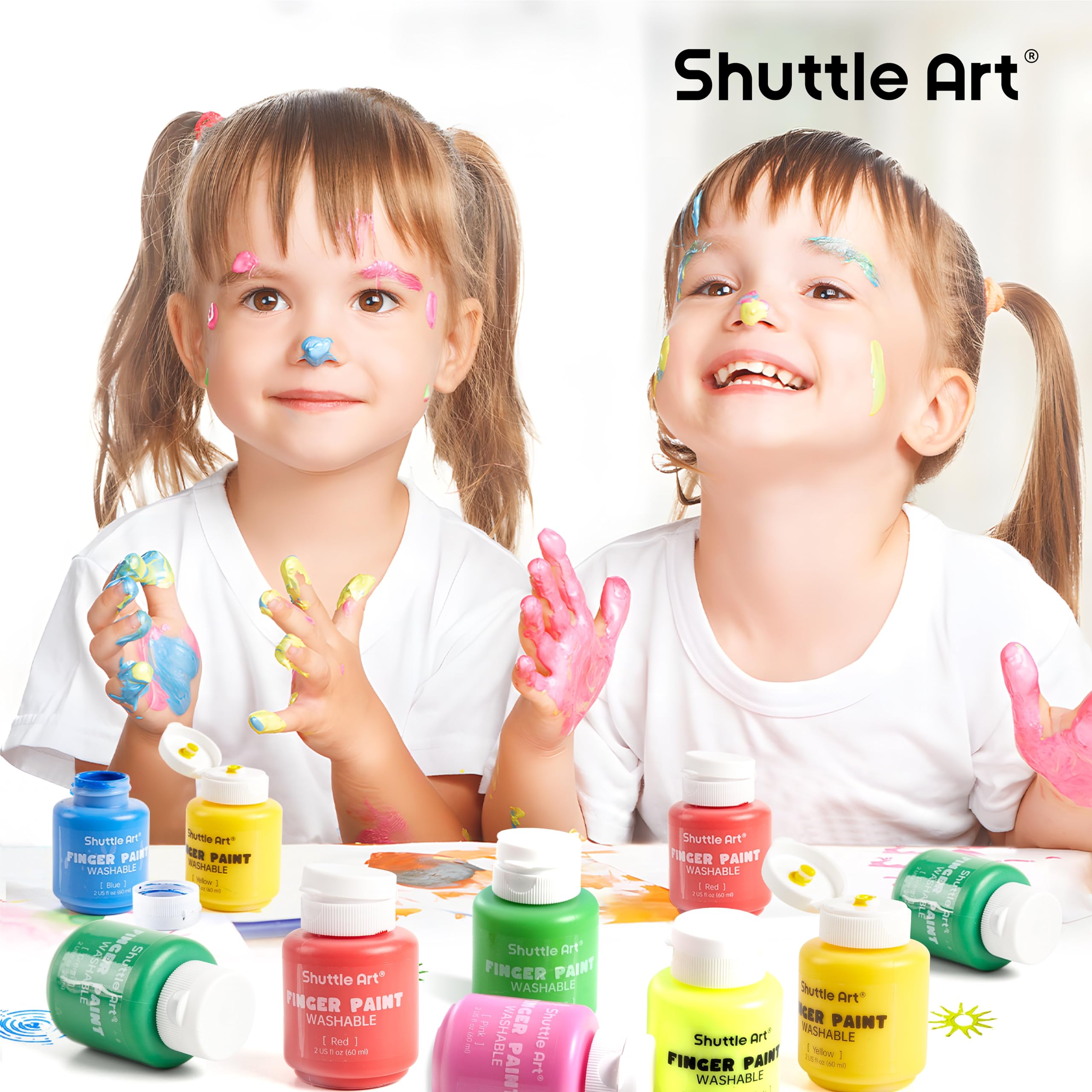 Amazon | Shuttle Art 指絵の具 15色セット 水性 洗える 約59ml×15本