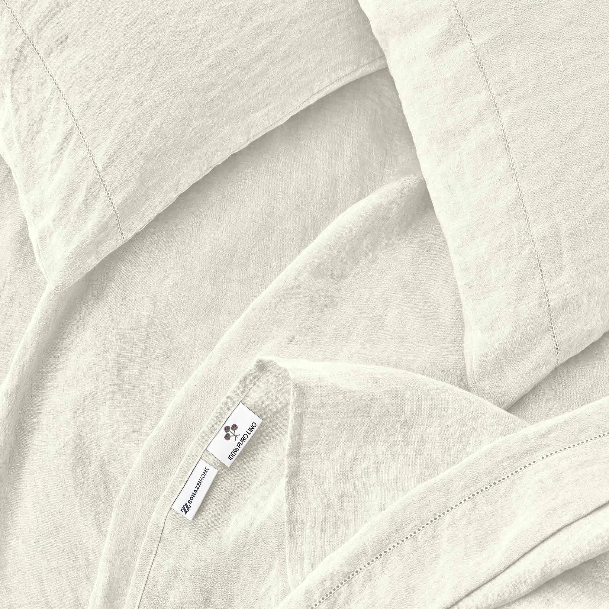 Bonazzi Home, lenzuolo sopra 100% puro lino, lavorazione orlo a giorno, 100% MADE IN ITALY (Bianco naturale, Una piazza 1/2, 210x300)