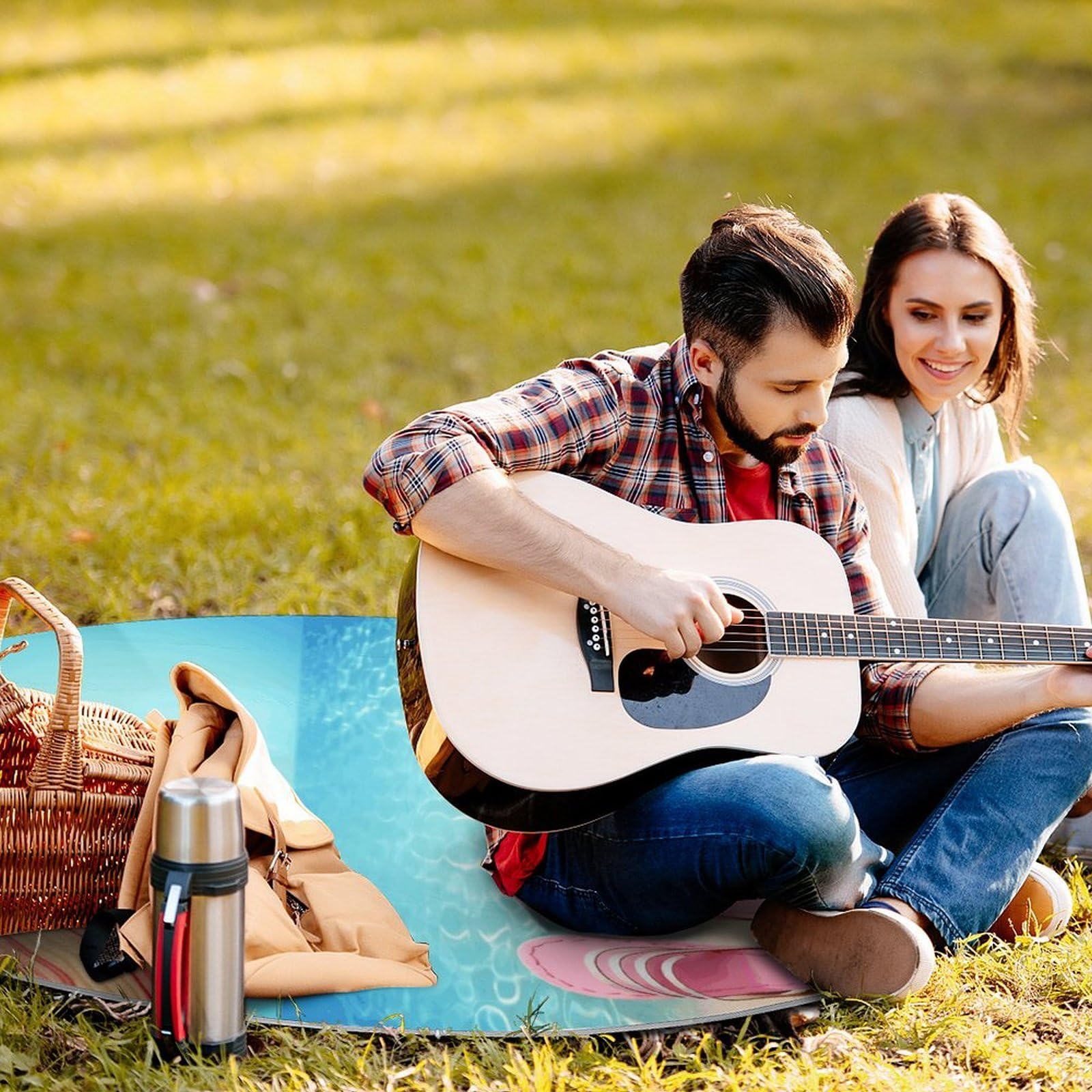 Coperte da picnic per vacanze estive, rotonde, pieghevoli, leggere, coperte da spiaggia impermeabili, coperta da esterno per primavera, estate, campeggio, parco, erba da viaggio