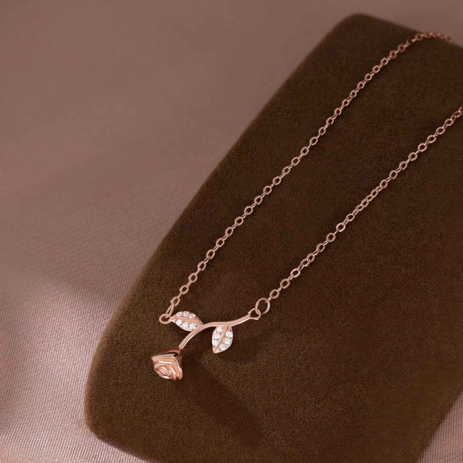 Reffeer Solid 925 Sterling Silver Rose Flower Necklace Chain for Women Teen Girls CZ Flower Pendant Necklace Choker - Image 3