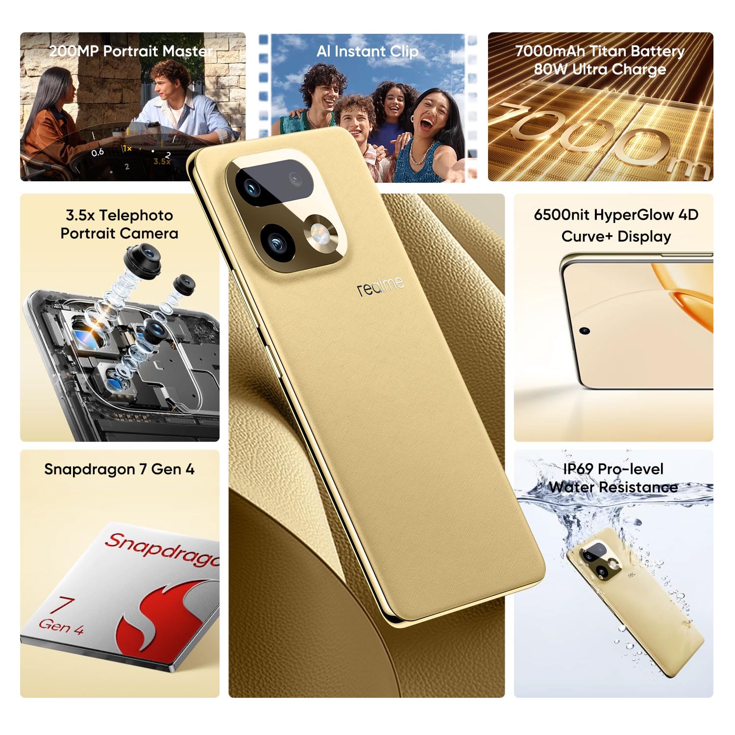 Amazon.com: realme 16 Pro+ 5G Smartphone 12+512GB Gold,144Hz