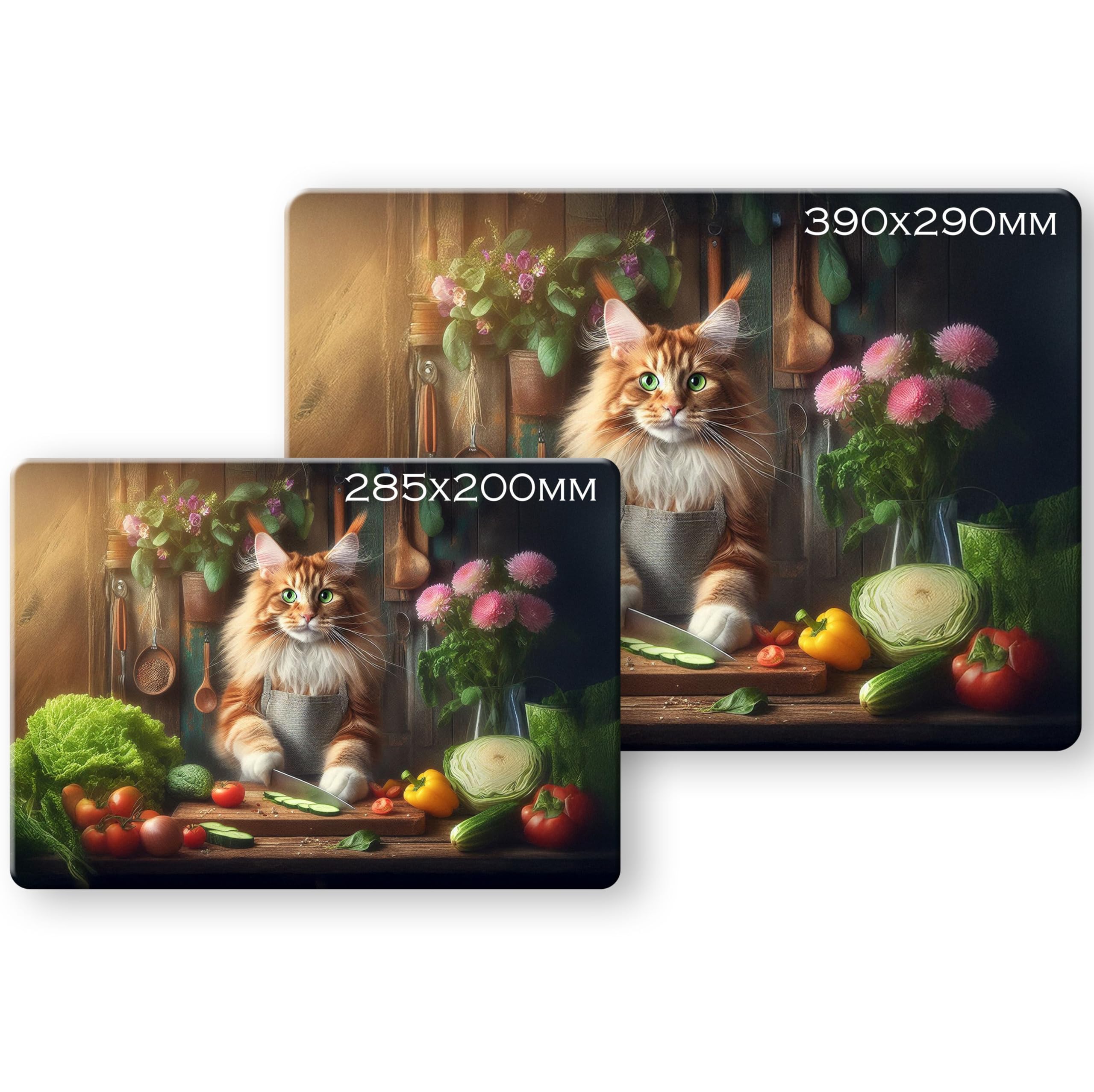 Noble & Page - Tempered Glass Cutting Board - 285x200mm Textured Chopping Board - Ginger Maine Coon Kitchen Cat