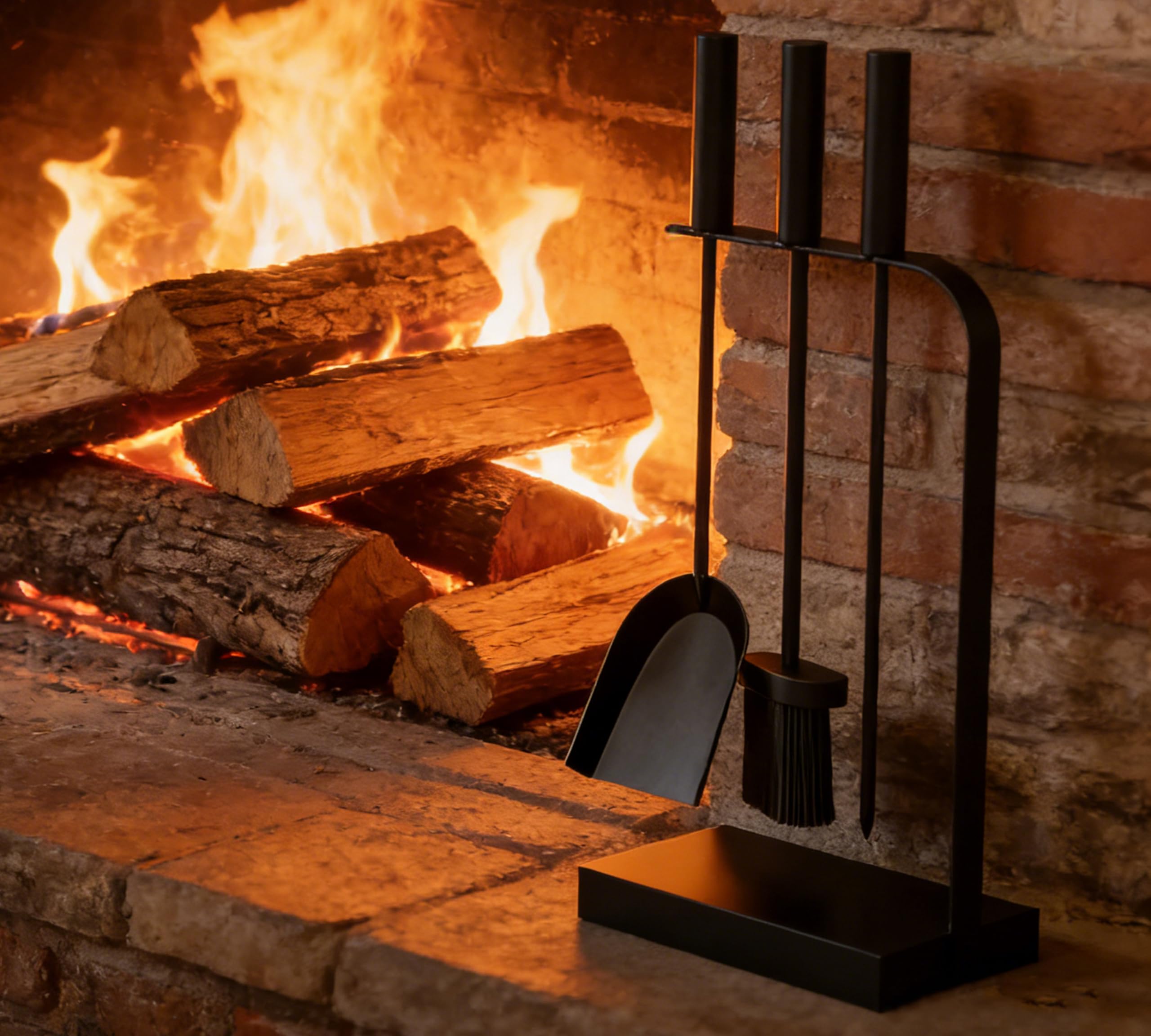 Kingson – Set di accessori per caminetto, 4 pezzi, nero, per bruciatori a legna, include attizzatoio, spazzola e pala