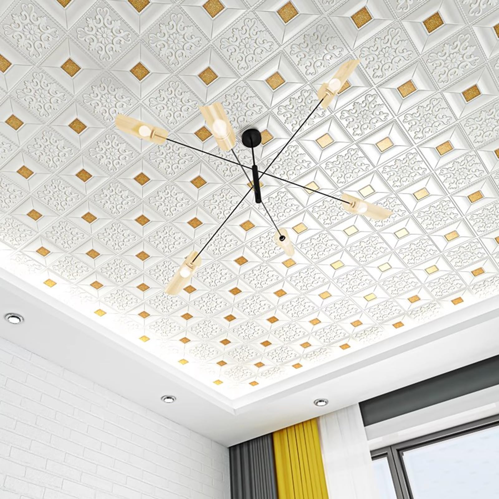 Płytki Sufitowe Płyty 10 Szt. Białych 3D Płytek Sufitowych Piankowych, 70x70 Cm Kwadratowych, Podwieszanych Paneli Sufitowych, Nowoczesny Styl Ścienny i Sufitowy, do Piwnicy, Salonu