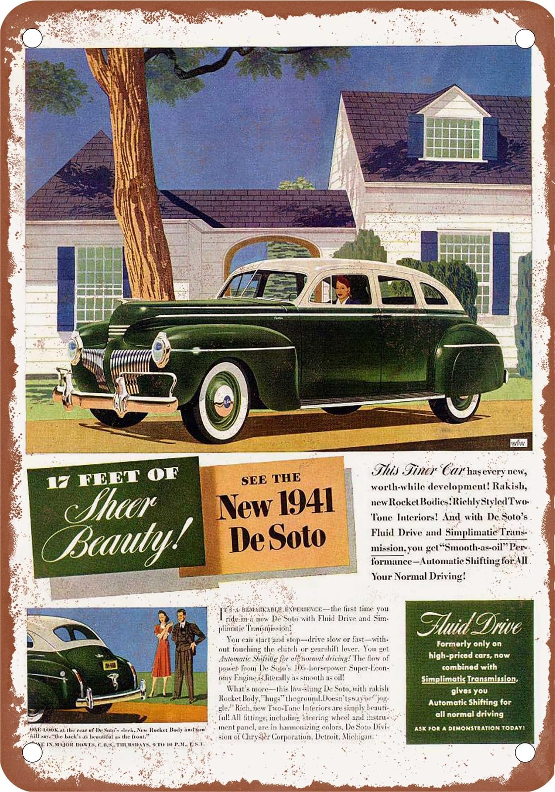 METAL SIGN - 1941 DeSoto Vintage Ad 04 - Old Retro Rusty Look home decor