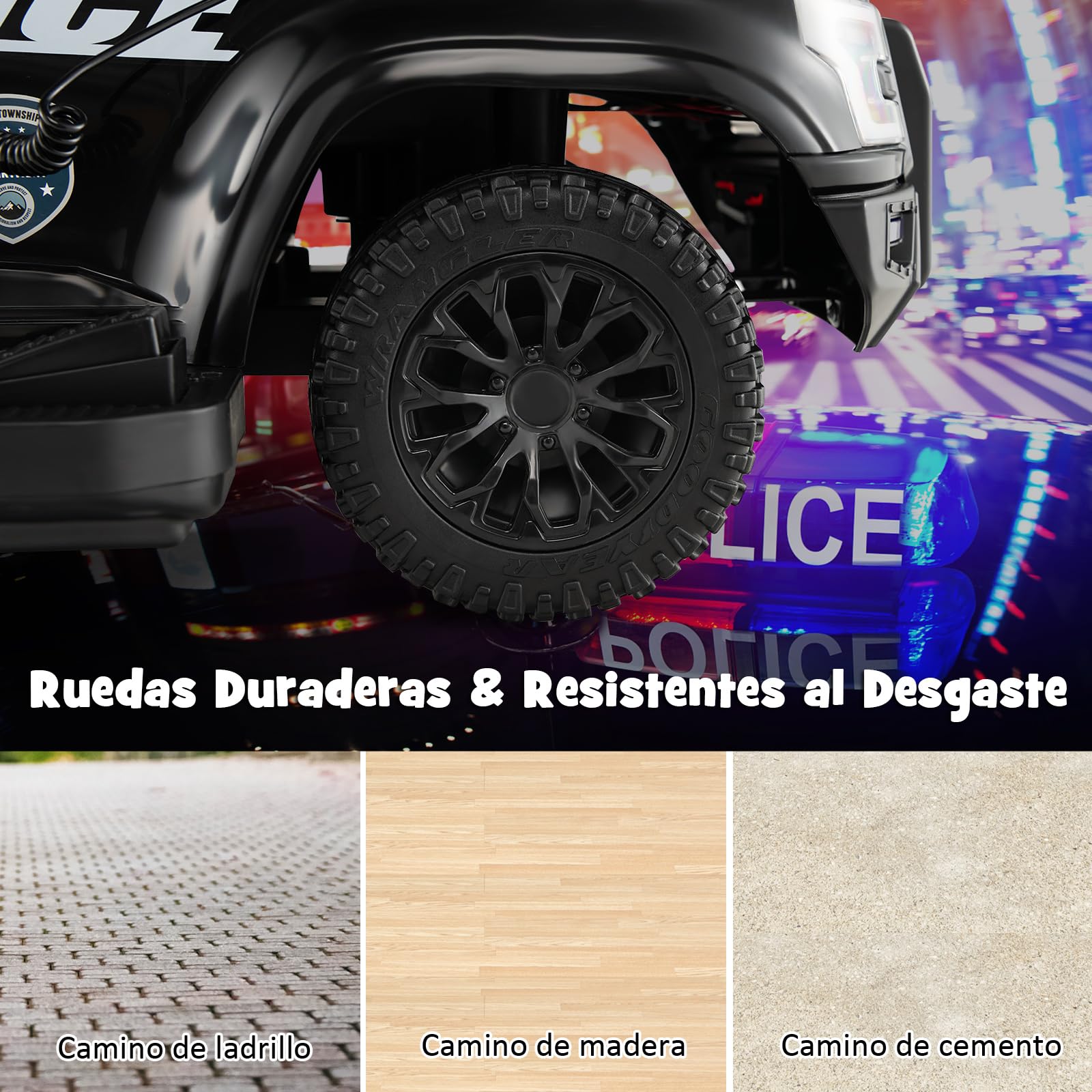 COSTWAY 6V Coche Electrico de Policía para Niños, Coche Batería para Niños con Megáfono Lateral, Bocina, Luz de Alarma y Sonido de Sirena, Reposapiés Ancho, Vehículo para 18-60 Meses (Negro)