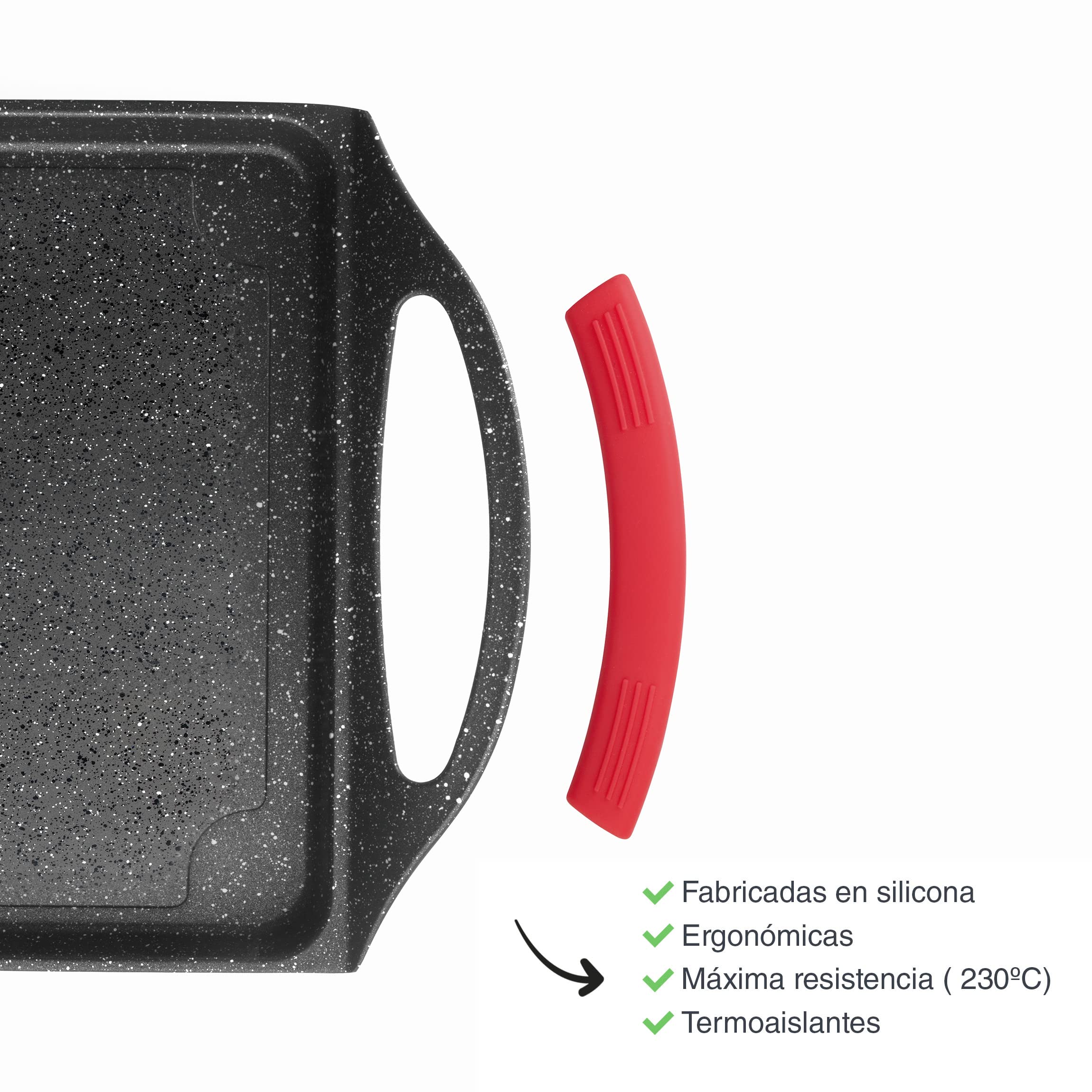 Lacor 24135 - Griglia in pietra ecologica liscia, nera, 33 x 25 cm | Utensile professionale duraturo; progettato per prestazioni ottimali e una pulizia rapida in lavastoviglie