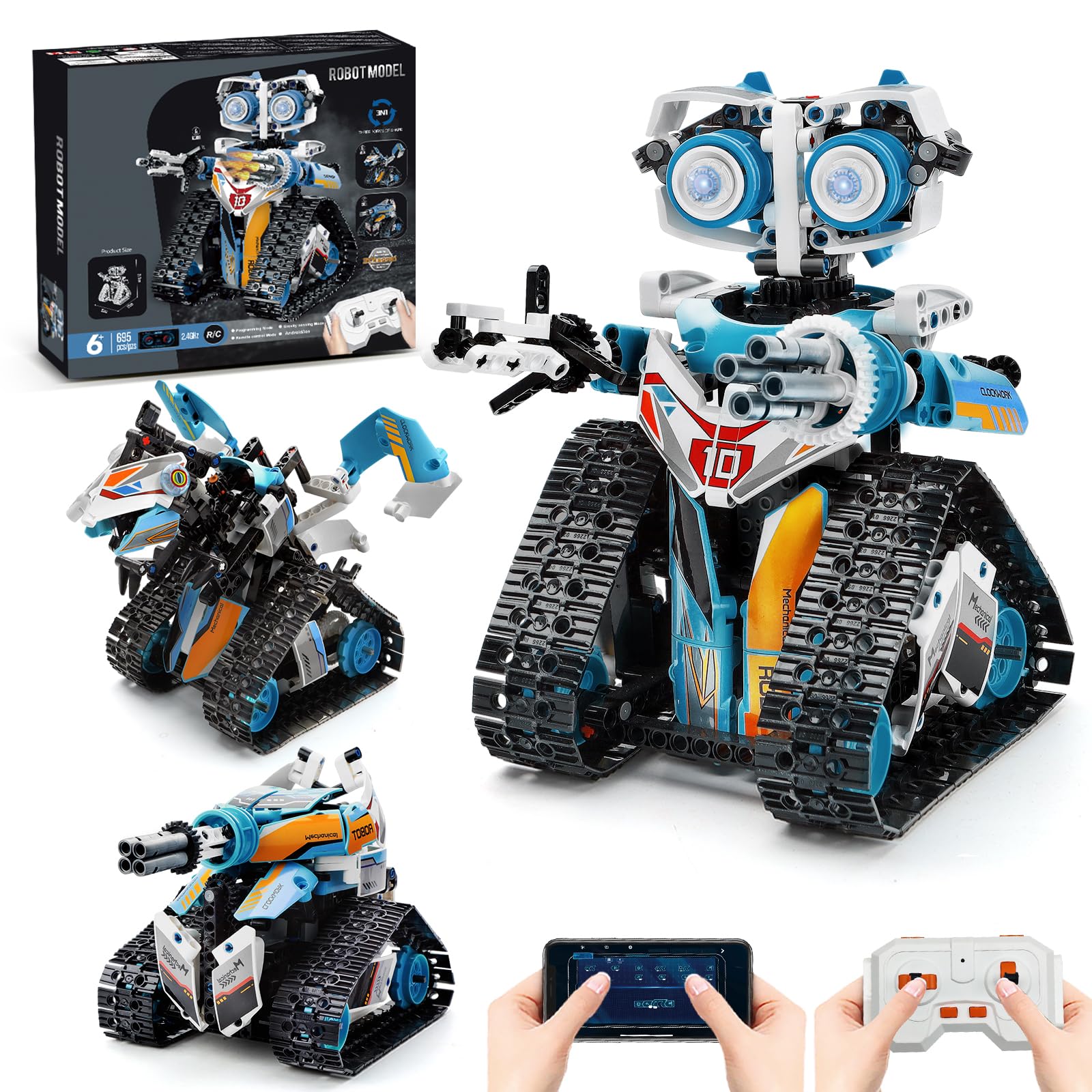 Robot Toys for Kids Ages 8-14, Remote & App-Controlled 3 in 1 STEM Robotics Set for Kids, Creative Birthday for Boys Girls Aged 8 9 10 11 12+ (695 Pieces)