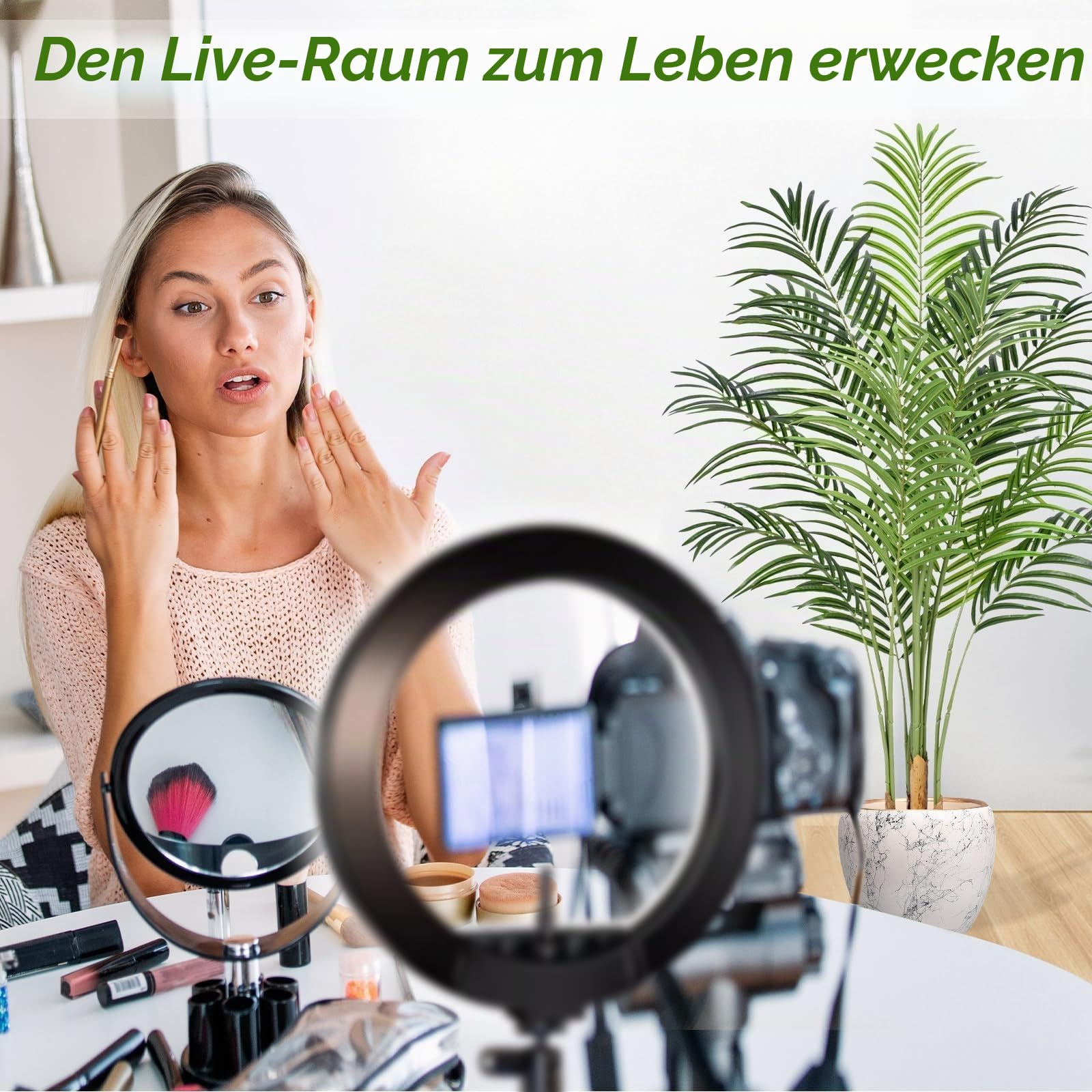 Künstliche Pflanzen groß 120cm Kunstpflanze im Topf Plastik Künstliche Palme wie echt Fake Pflanzen deko für Wohnzimmer Balkon Schlafzimmer Büro Perfektes Einweihungsgeschenk (1 Pack)