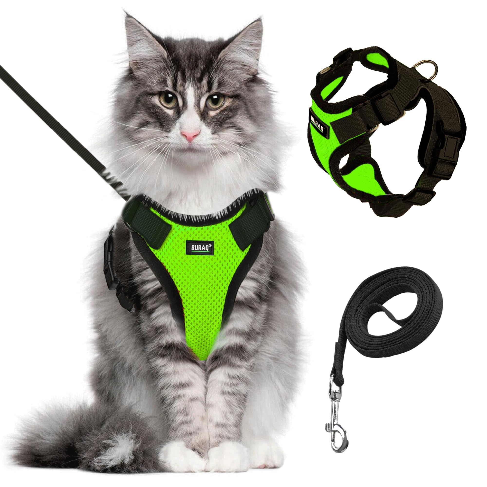 Buraq Cat Harness Wth Leash for Walking | Escape Proof | Air Mesh Fabric | Soft Vest Harness | Easy Control | Adjustable & Durable | for Medium & Large Cats (M, Green) (B0CZ43MK14) Amazon Price History, Amazon Price Tracker