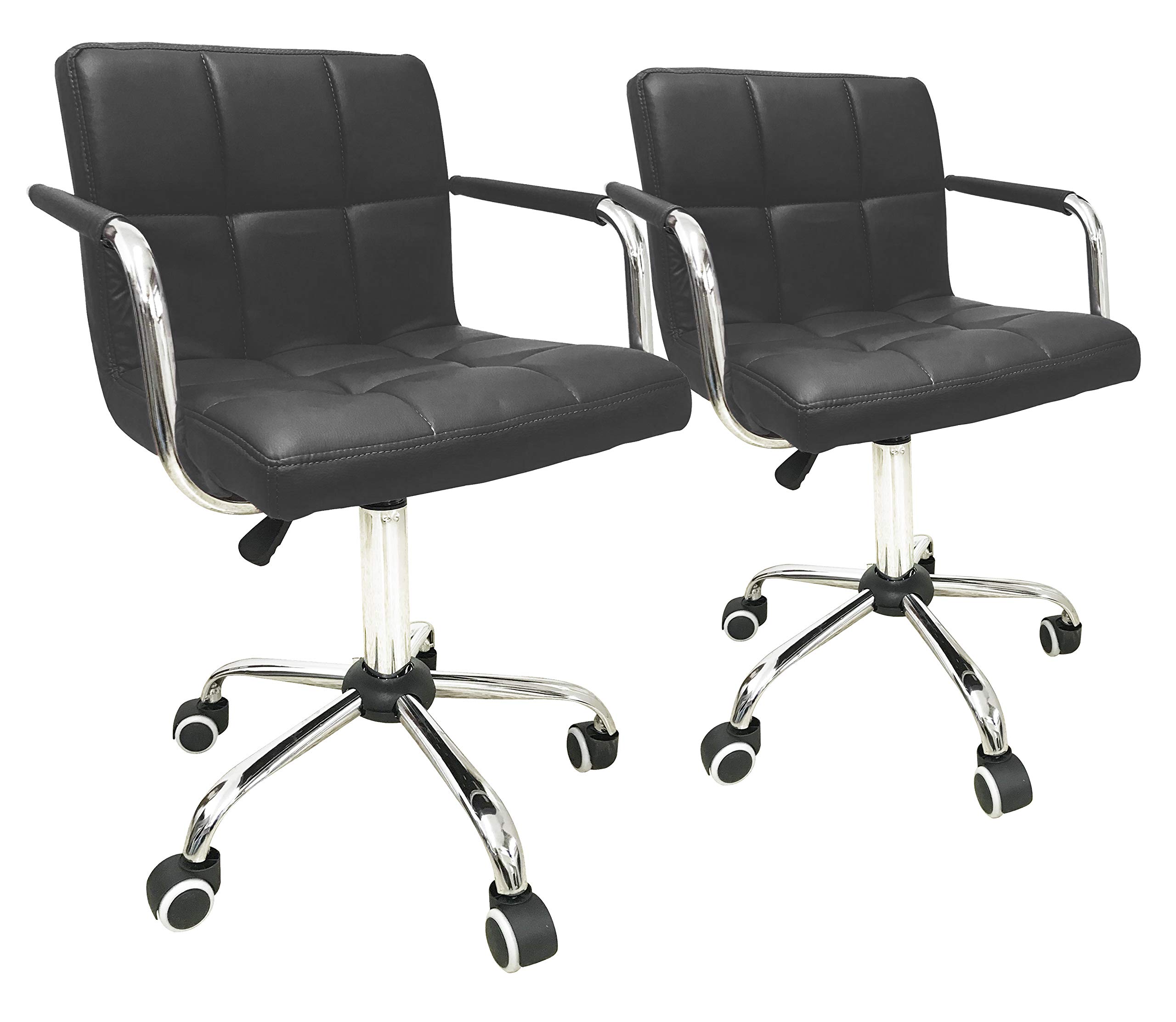 LOVECRAZY Silla de Trabajo Taburete Oficina Giratorio con Ruedas para Peluquería, Cosmética, Dentista, Hogar Diferete Color (Negro, 2 Unidades)
