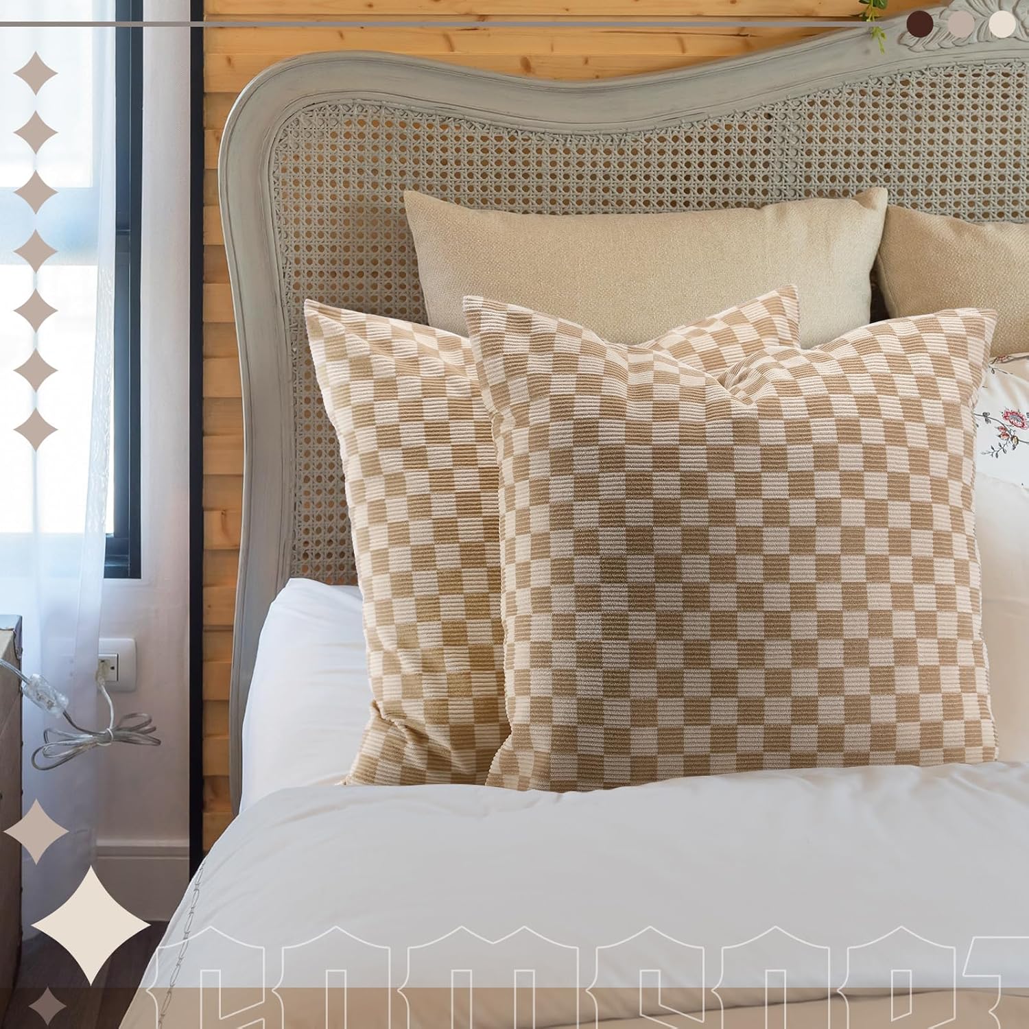 Corduroy Pillow Cover, Pack of 2 Checkerboard Throw Pillows, Khaki and Beige Soft Checkered Throw, 18 x 18 Inch, Decorative for Sofa, Bedroom, Living Room, Car, Stylish Modern Home Decor - Image 5