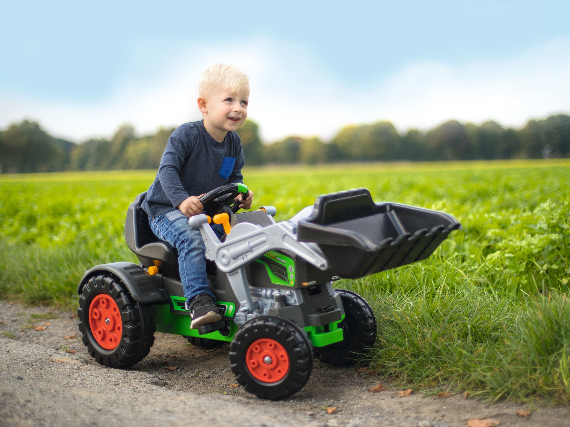 Big - Jim Dumper - Kinderkipper Spielfahrzeug, 3-Fach Verstellbarer Sitz & Big - Traktor-Sound-Wheel - Lenkrad mit verschiedenen Traktor-Sounds, für Bobby Cars ab dem Baujahr 2010