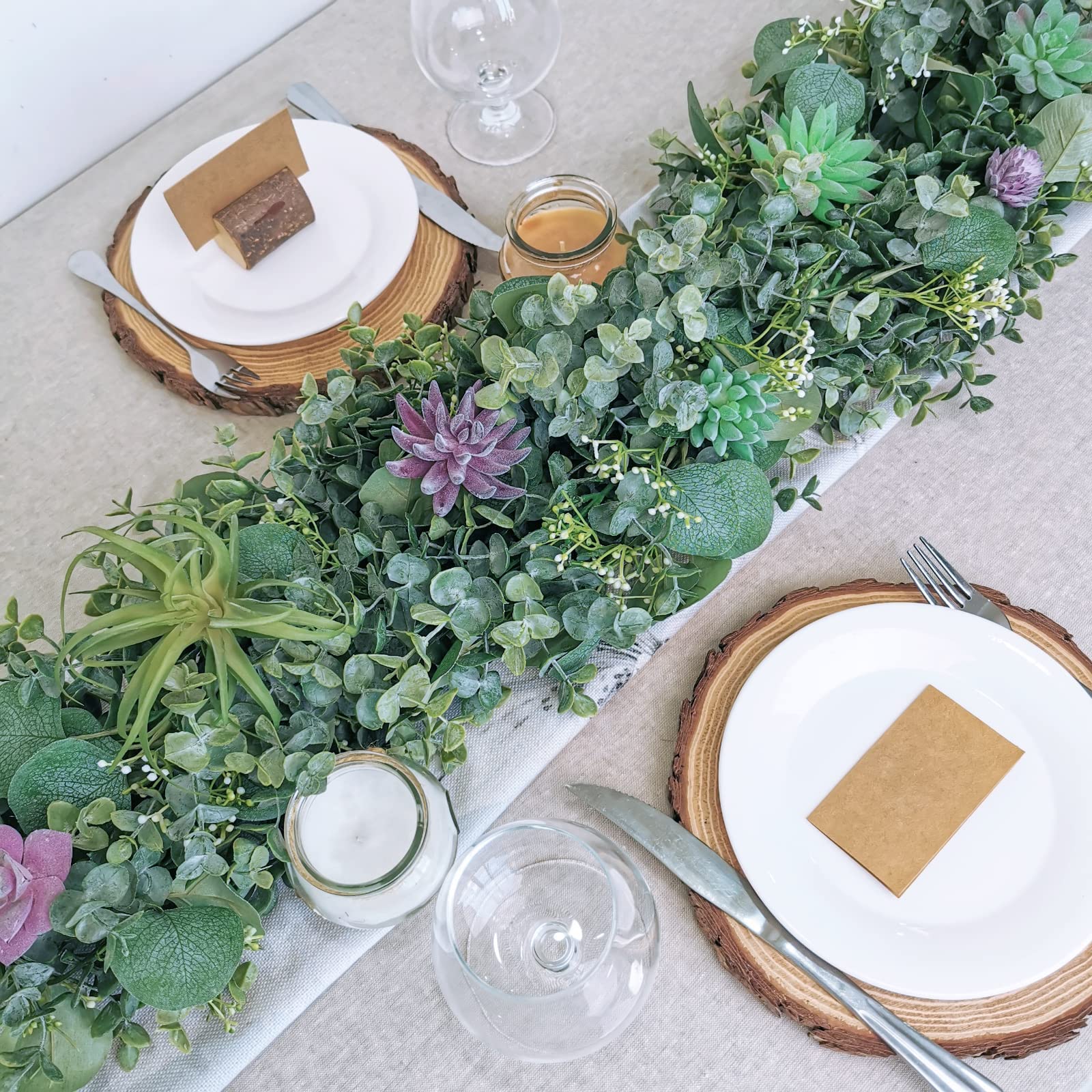 4 ghirlande di eucalipto artificiale con foglie di salice, foglie verdi, ghirlanda di fiori bianchi, pianta artificiale sospesa, per sfondo, decorazione di nozze, centrotavola