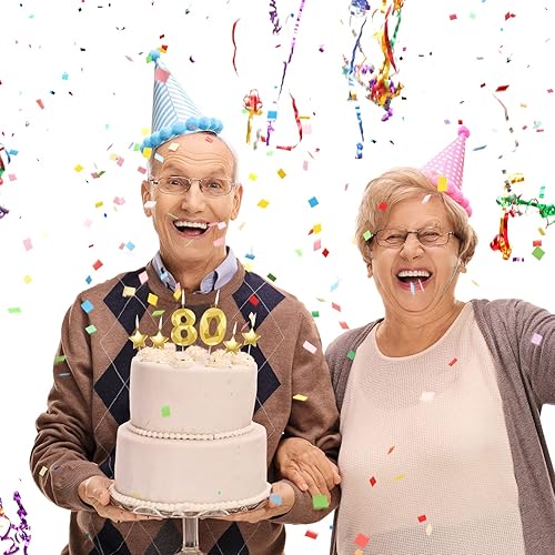 Miniatura 2 de Roowest 6 velas doradas de cumpleaños número 80 con purpurina número 80, velas de cumpleaños con estrella 3D, decoración para mujeres y hombres,