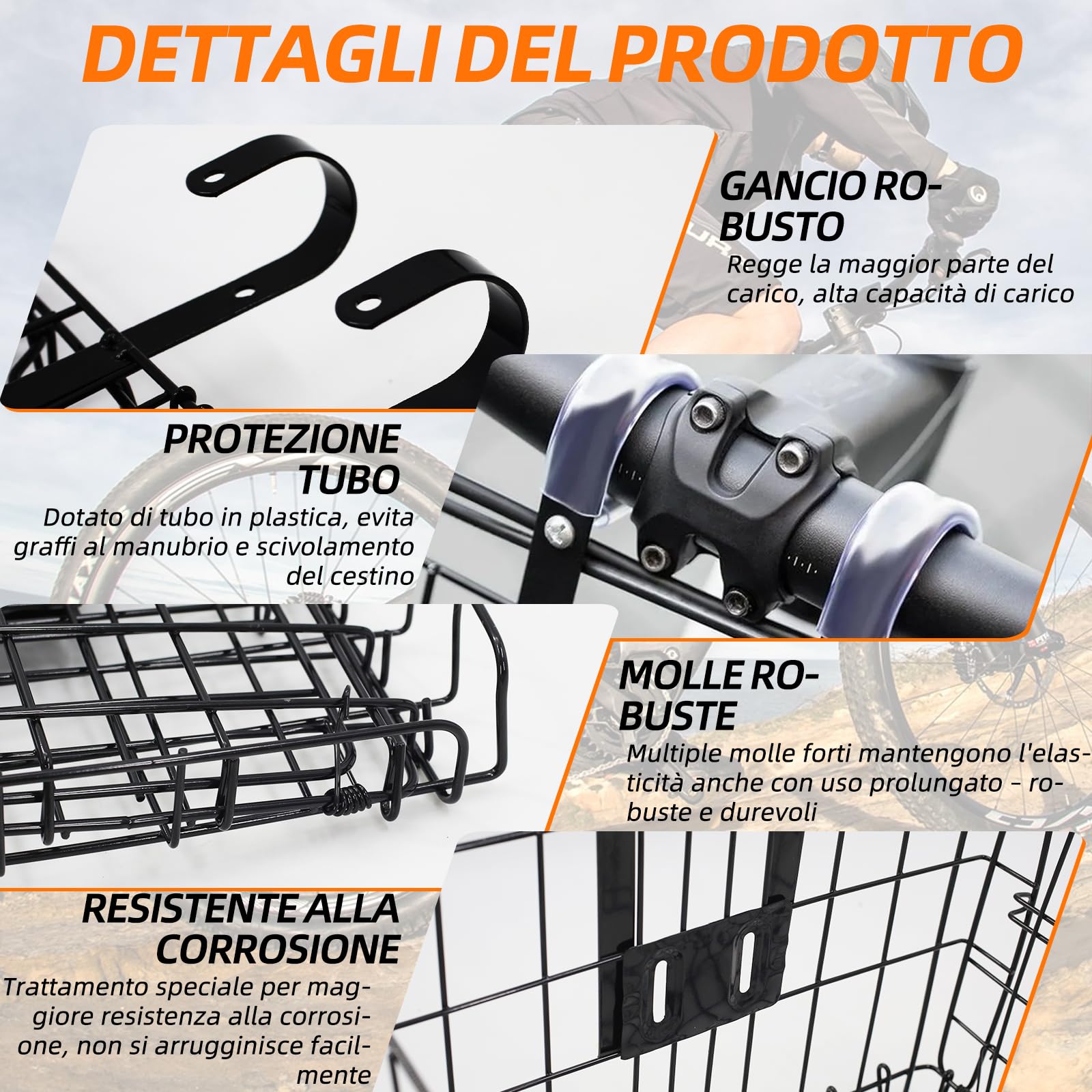 Cestino da bicicletta unisex per bicicletta, rimovibile, grande capacità, adatto per e-bike, mountain bike, city bike e biciclette per il tempo libero. (cestino pieghevole anteriore)