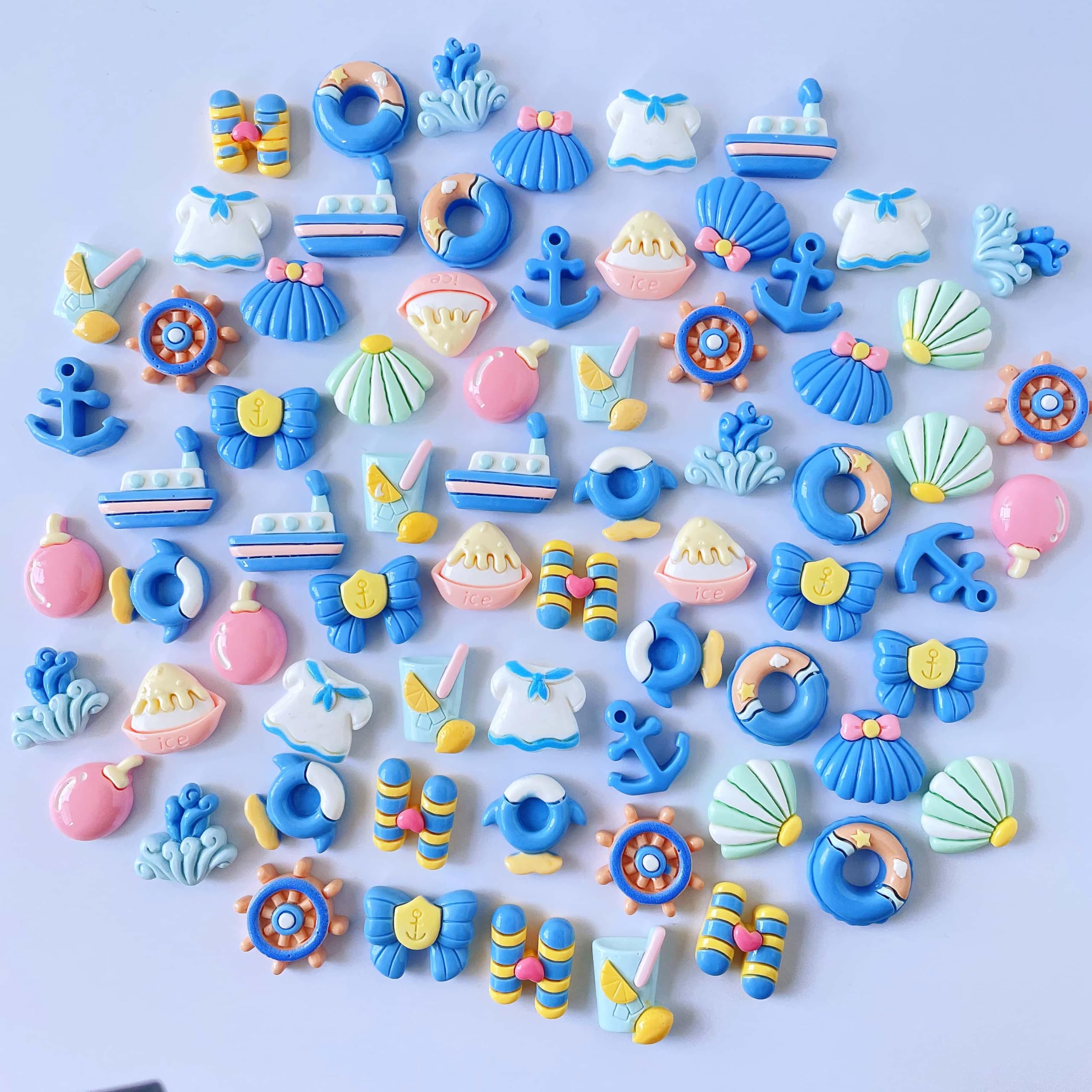 70 Pieces Resin Embellishments Flatbacks for Crafts, Assorted Coconut Tree Shell Design Resin Charms for DIY Handicraft, Phone Cases,Scrapbooking