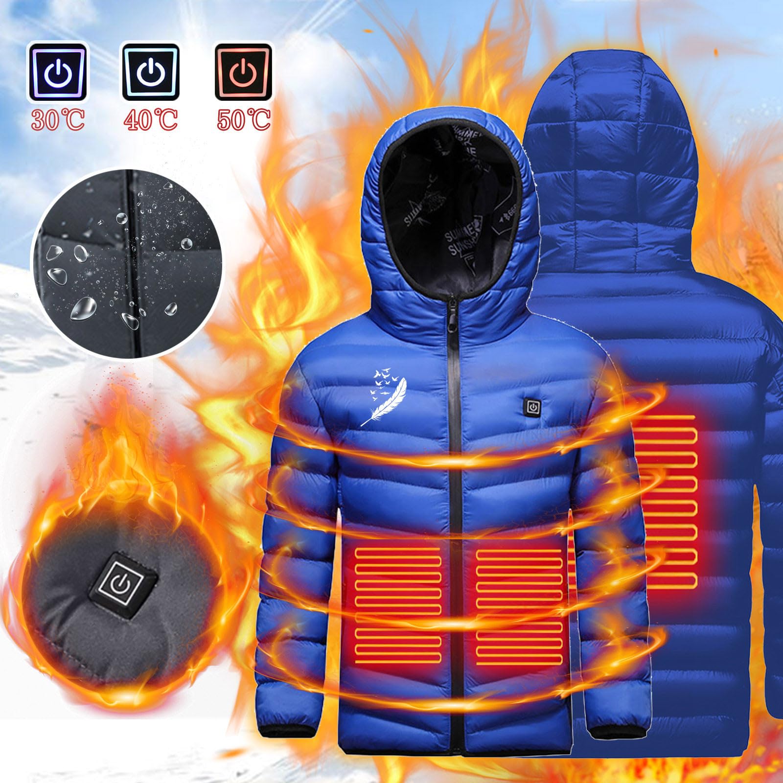 Générique Veste Chauffante Plein Air Léger Avec 3 Zones de Chauffage Manteau Chauffantes intelligent chauffé Enfant Imperméable Doudoune Chauffante lavable en machine Avec Poche De Chauffage