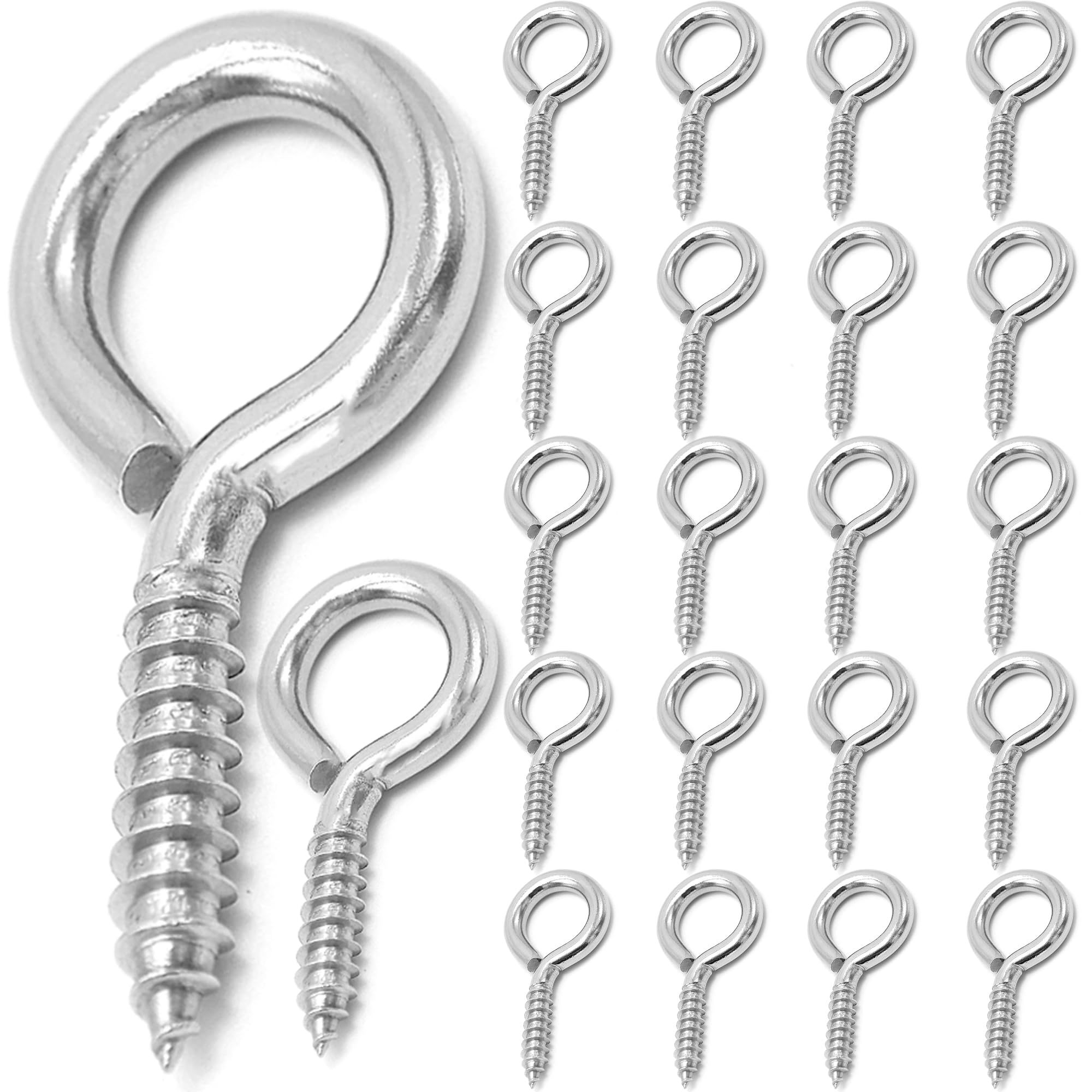 M5 20 Pcs 304 Stainless Steel Screws Eye,2.56 Inch Screw Self Tapping Eye,Load Bearing 200LB, Duty Eye Bolt for Wood Securing Cables Wire,Indoor & Outdoor Use (20, M6 2.56 Inch)