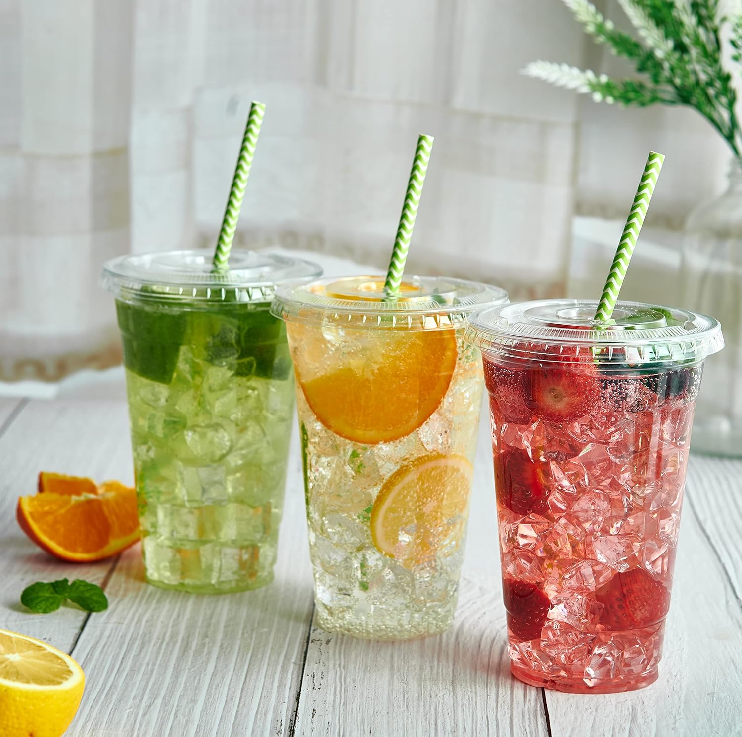 Lilymicky [90 Sets] 20 oz Clear Plastic Cups With Flat Lids, Disposable Drinking Cups, 20 oz Plastic Cups for Ice Coffee, Smoothie, Slurpee, or Any Cold Drinks