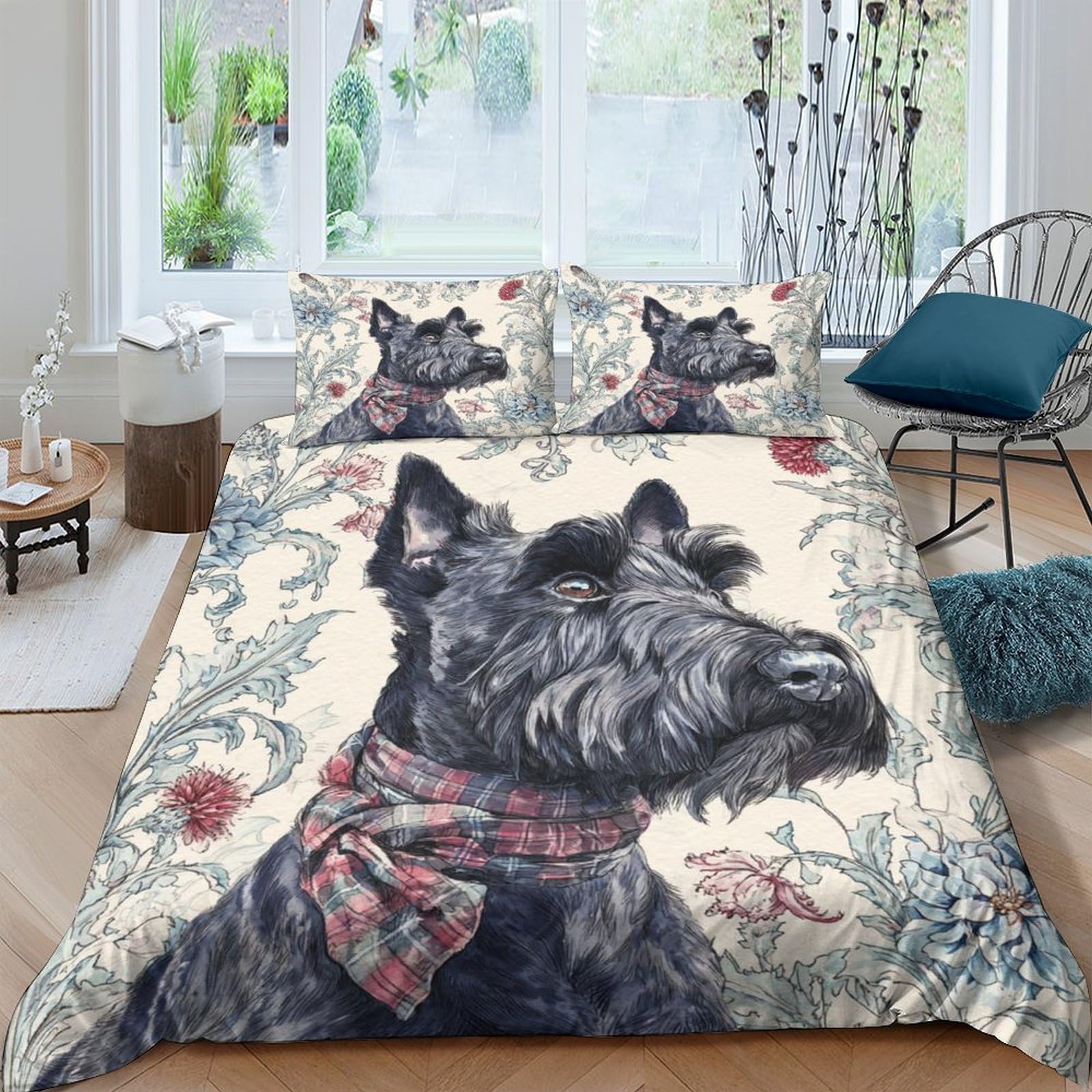 Ctjqhvkz Style-8 3D Printed Scottish Terrier Fitted Sheet Microfiber Bedroom Decor Floral Bed Cover For Adults Youth Guest Room Single（135X200cm）