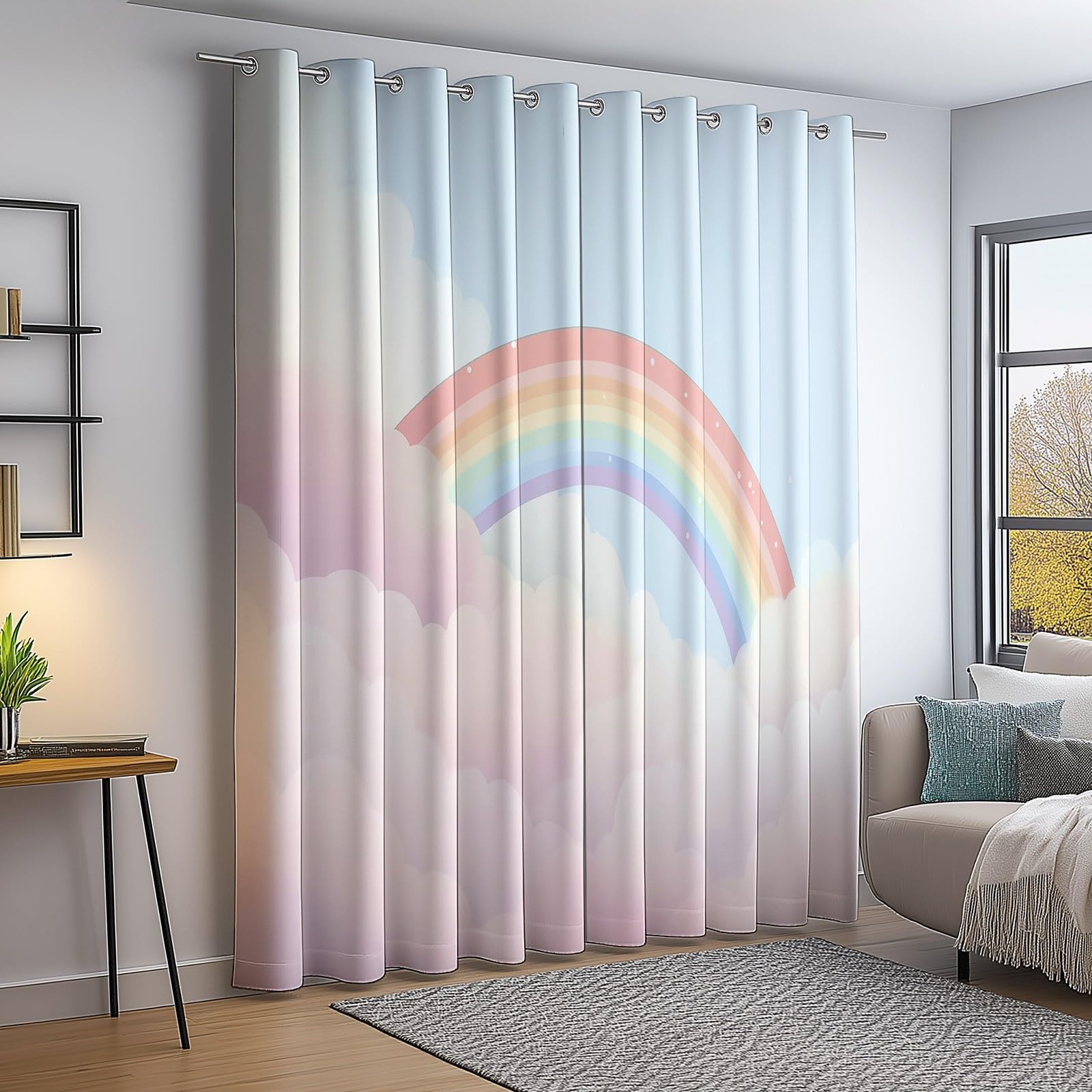 Rideaux Longs 140L X 260H cm (2 Panneaux), Onirique Nuages Imprimé, Tissu Occultant Épais pour Grand Salon et Loft, Rose