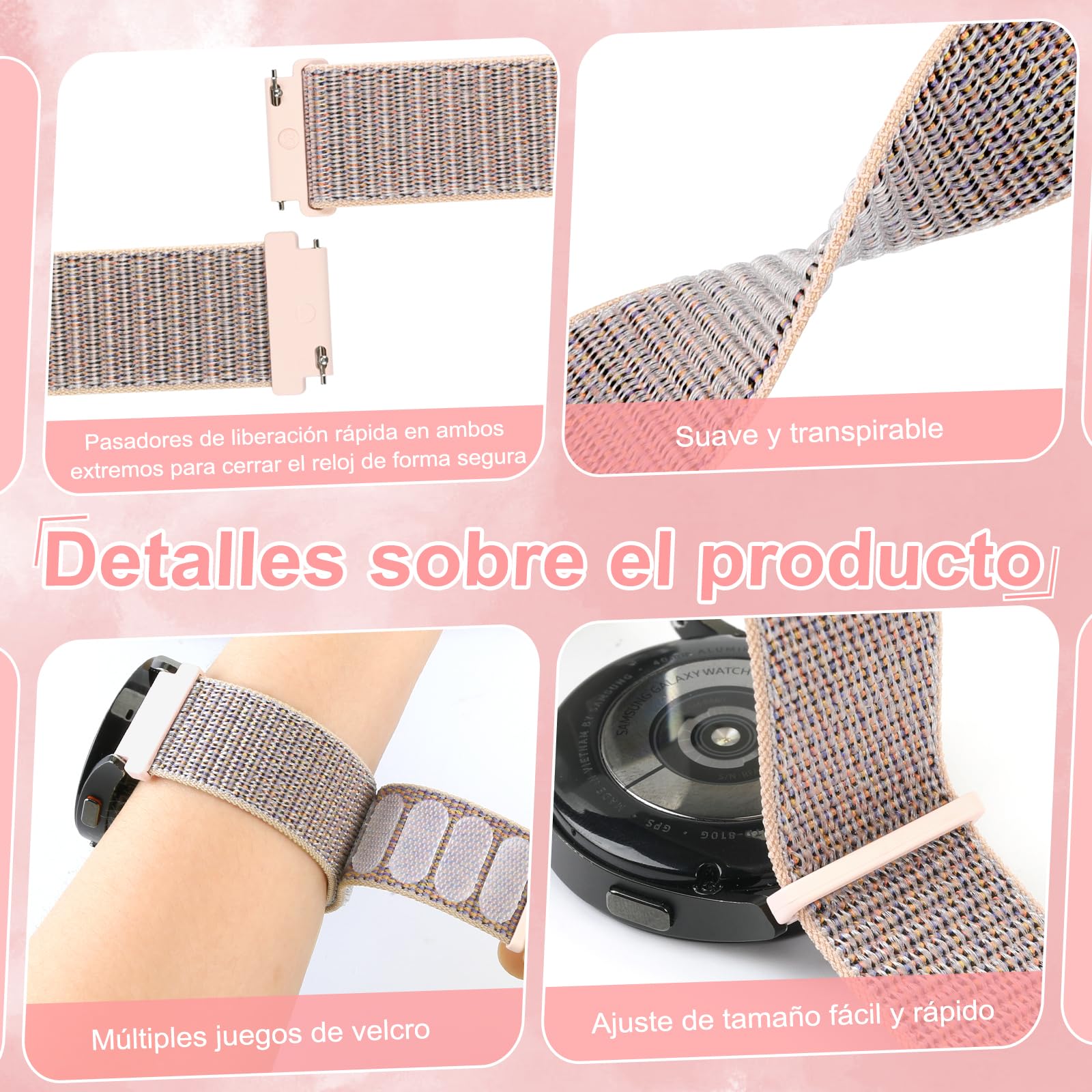 Correas de Nylon para Reloj Compatible 18mm 19mm 20mm 22mm 24mm Transpirables