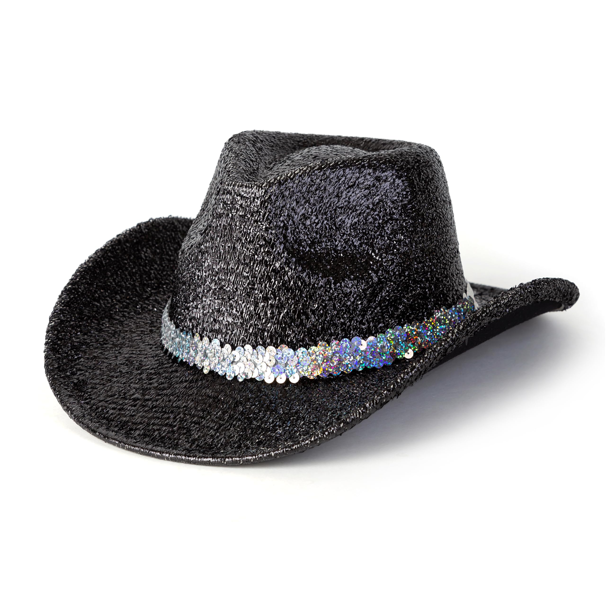 Gossifan Western Hats for Women Men Sparkly Cowgirl Hat Wide Brim Felt Cowboy Hats Disco Party Music Hat