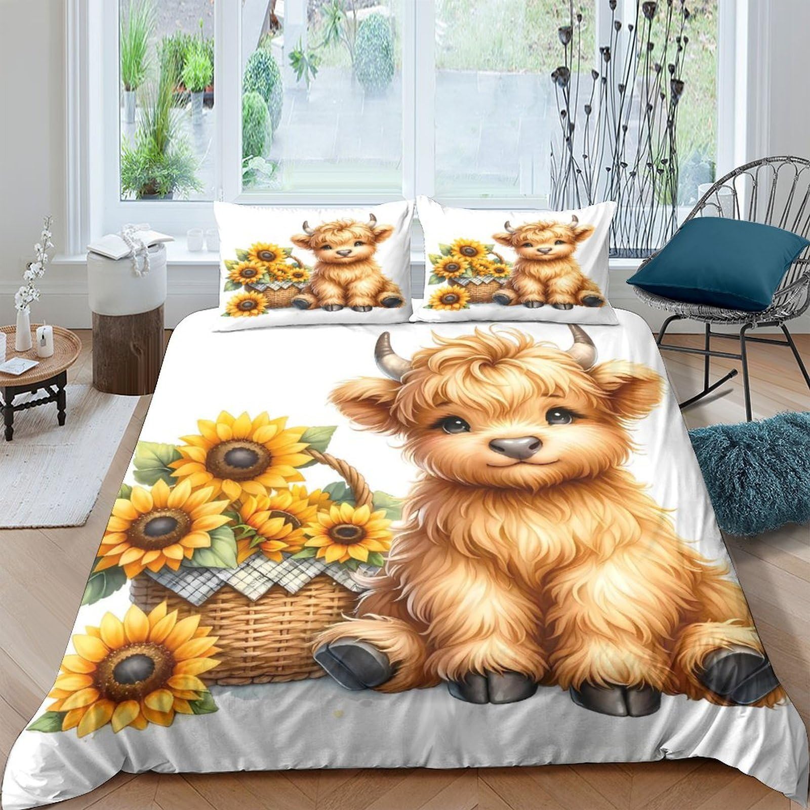 Ctjqhvkz Style-4 3D Printed Cute Cow Sunflower Fitted Sheet Microfiber Soft Breathable Bed Sheet For Bedroom Guestroom Dorm Decor Mattress Protection Single（135X200cm）