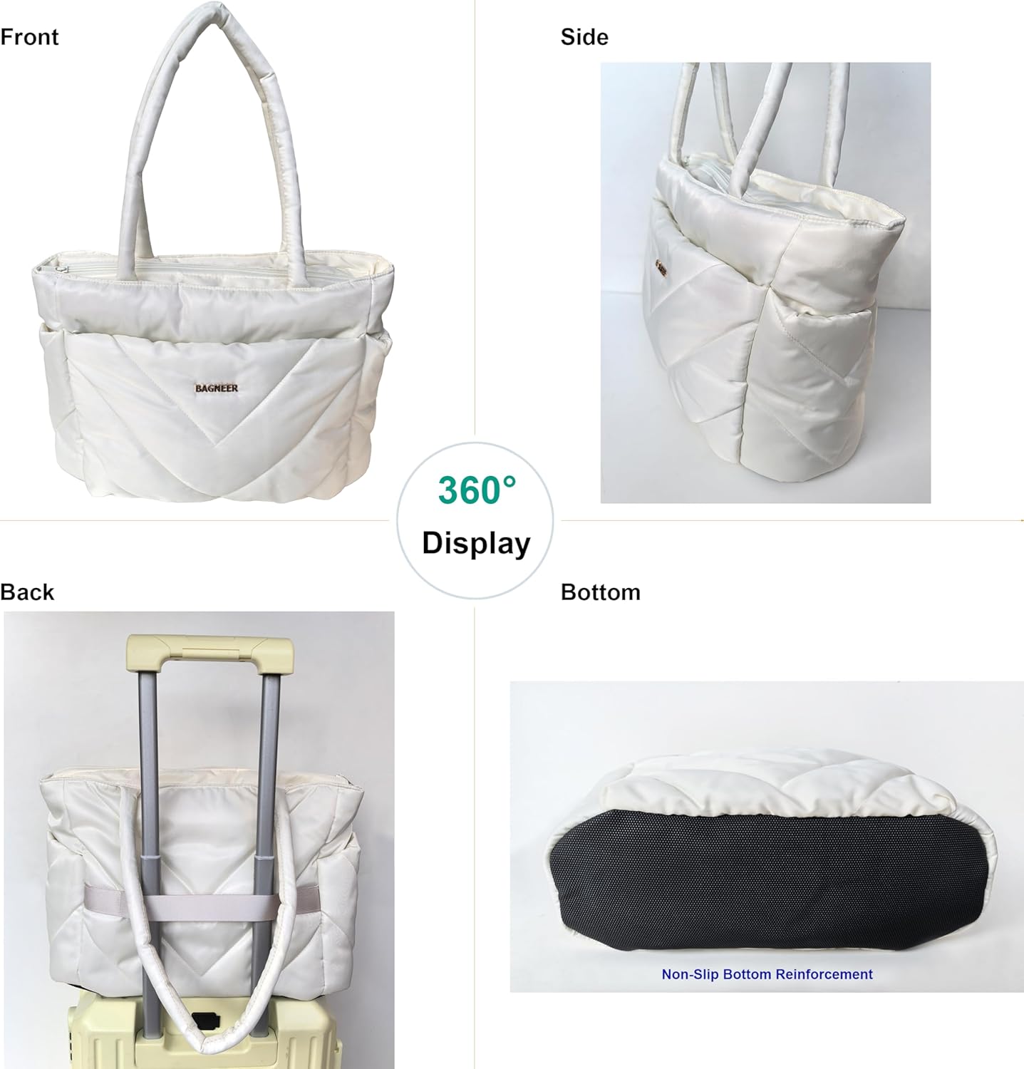 Puffer Tote Bag for Women, Lightweight Puffy Work Handbag Quilted Laptop Tote Teacher Nurse Travel Gym Shoulder Bag | Non-slip Bottom, Waterproof Fabric, YKK Zipper, Luggage Strap, 15.6" Computer Bag, Gifts for Women - Image 4