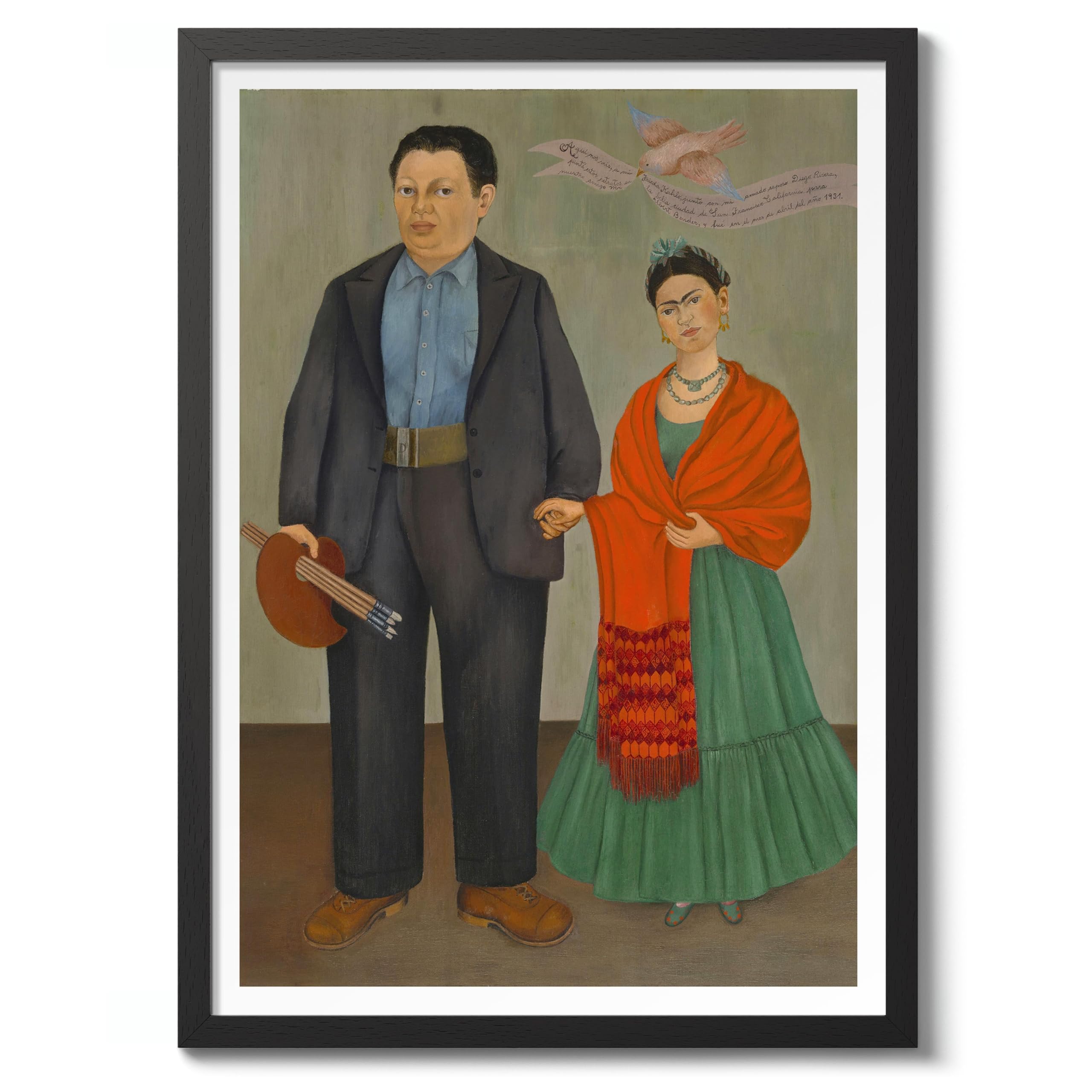 Frieda & Diego Riviera Frida Kahlo Poster, Classic Art Painting Print, Art Exhibition Neutral Wall Art, Vintage Minimalist Home Decor Picture, A4 (Black Frame) - 32.7x24.1cm