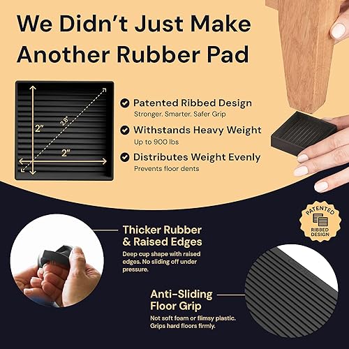 Miniatura 2 de CasterMaster Almohadillas antideslizantes para muebles, 2 x 2 pulgadas, cuadradas, de goma, antideslizantes, posavasos para las piernas, para sofá,