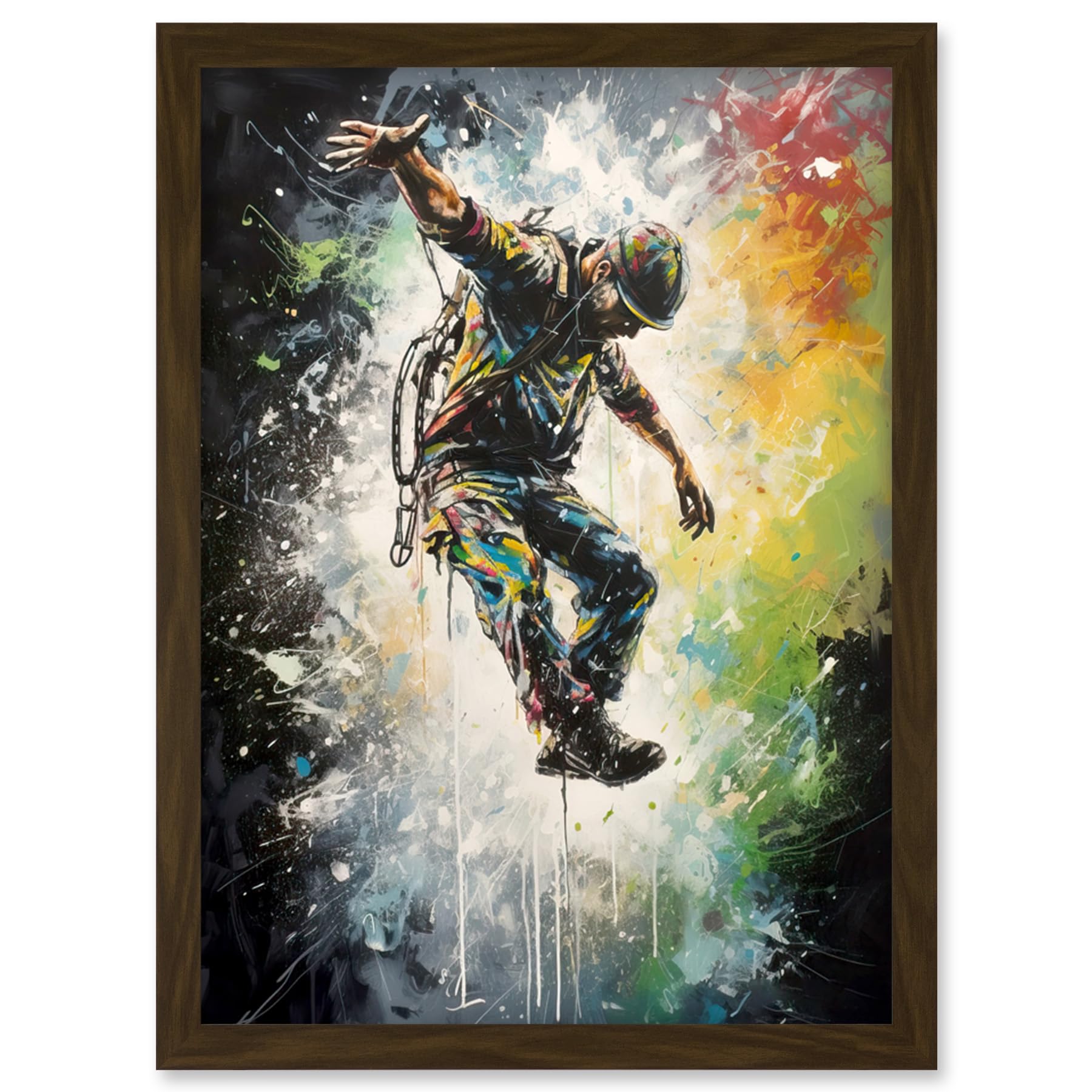 Base Jumping Multicoloured Paint Splat Action Shot Framed Art Picture Print A4