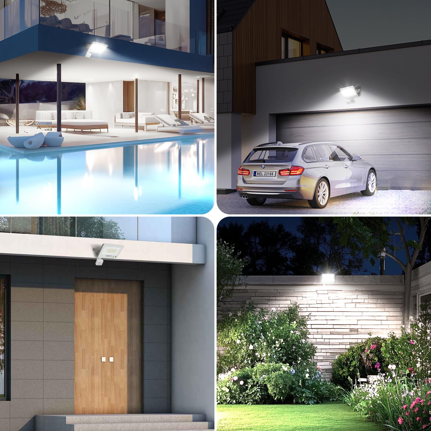 Aigostar 20W Faretto LED da Esterno con Sensore di Movimento，2 pezzi， Bianco，1650 LM，Bianco Freddo 6500K，IP65 Impermeabile Faretti Led per Interno，Giardino，Cortile，Patio，Garage