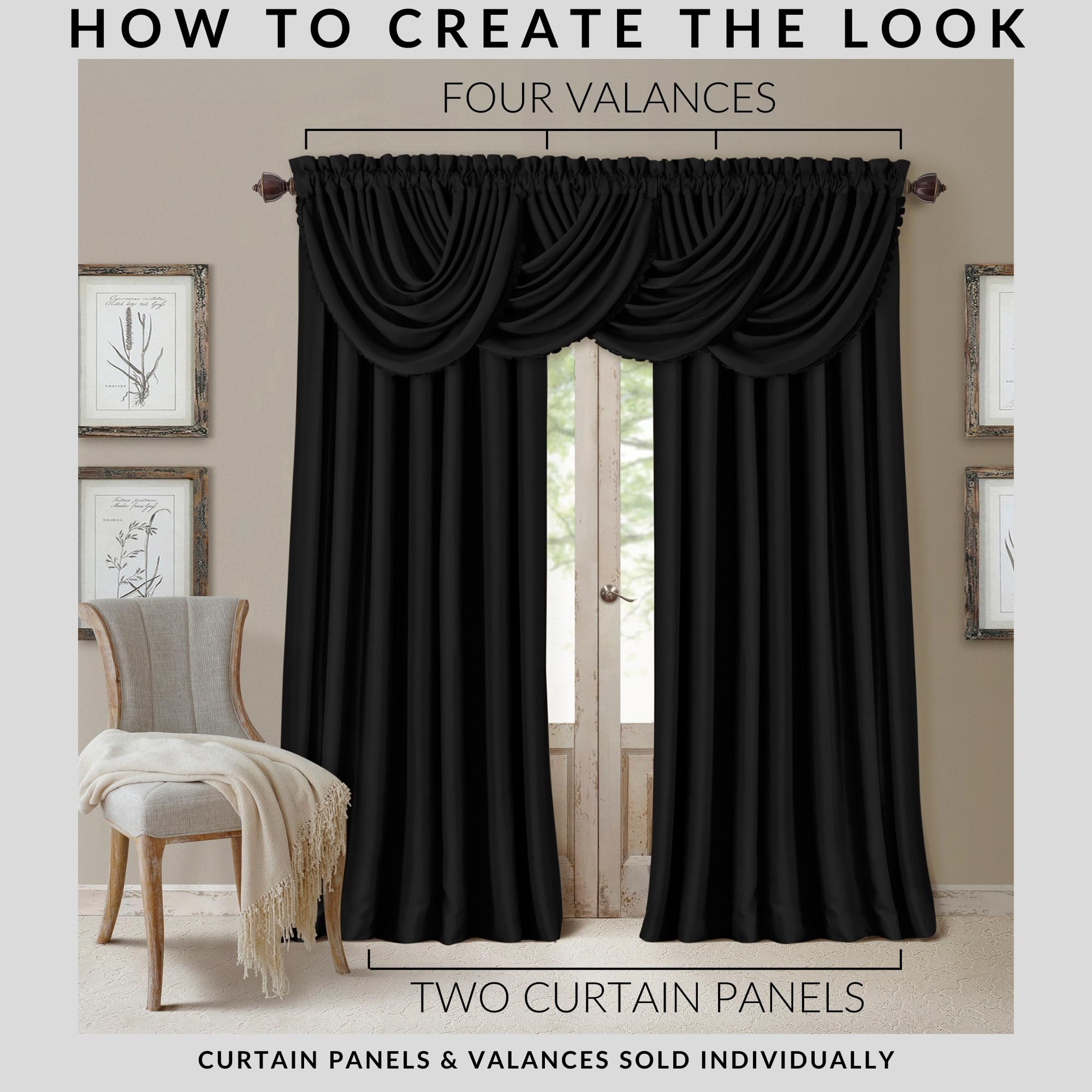 Elrene Energy Efficient Room Darkening Rod Pocket Window Panel, 100% Polyester, Black, 52" x 95" (1, W 52" x L 95" (1 Panels) - Image 3