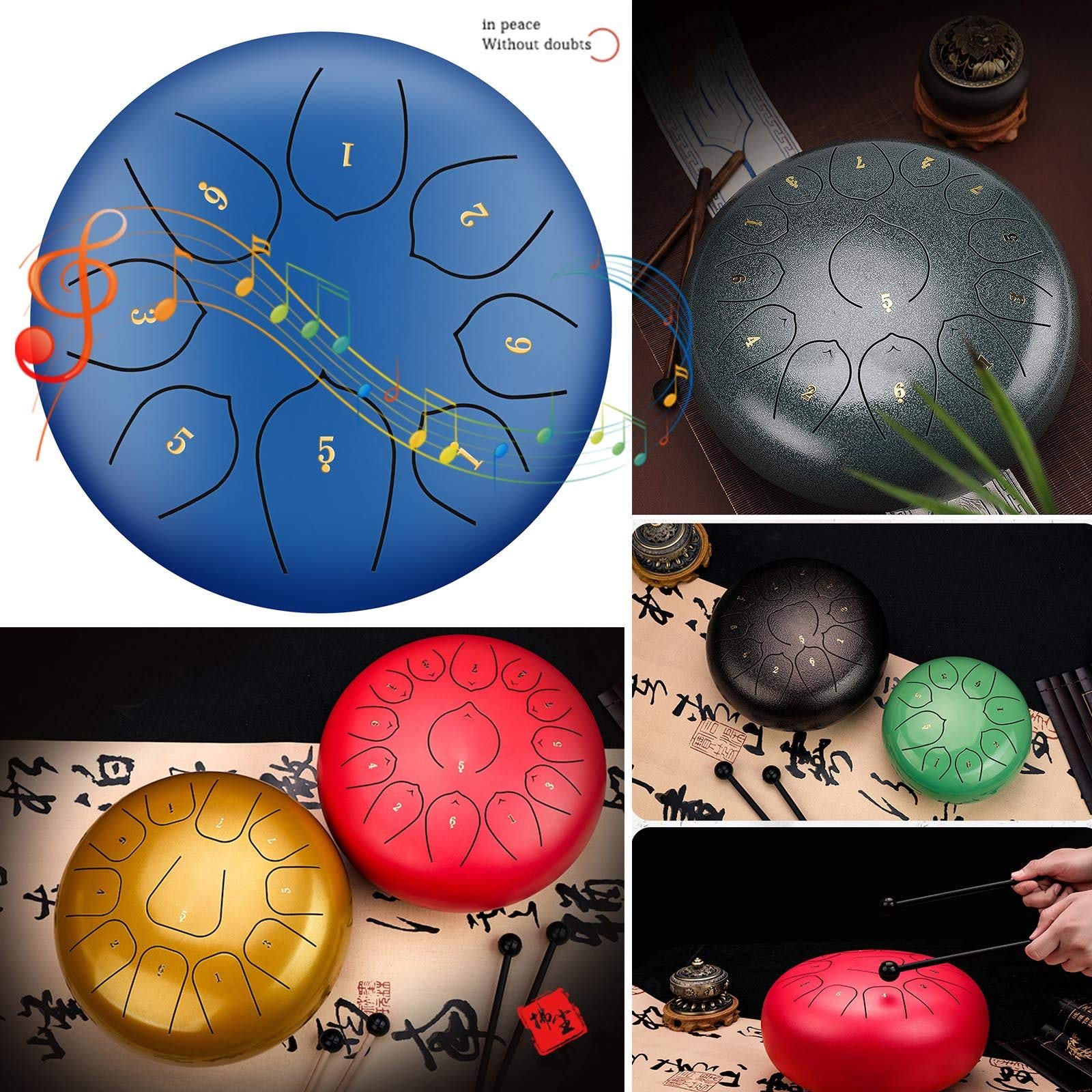 Stalowy bęben językowy, 8-uwaga 8-calowy Mini stalowy bęben Handpan Instrument perkusyjny Handpan Drum Mini zestaw perkusyjny z książką muzyczną Mallets Green